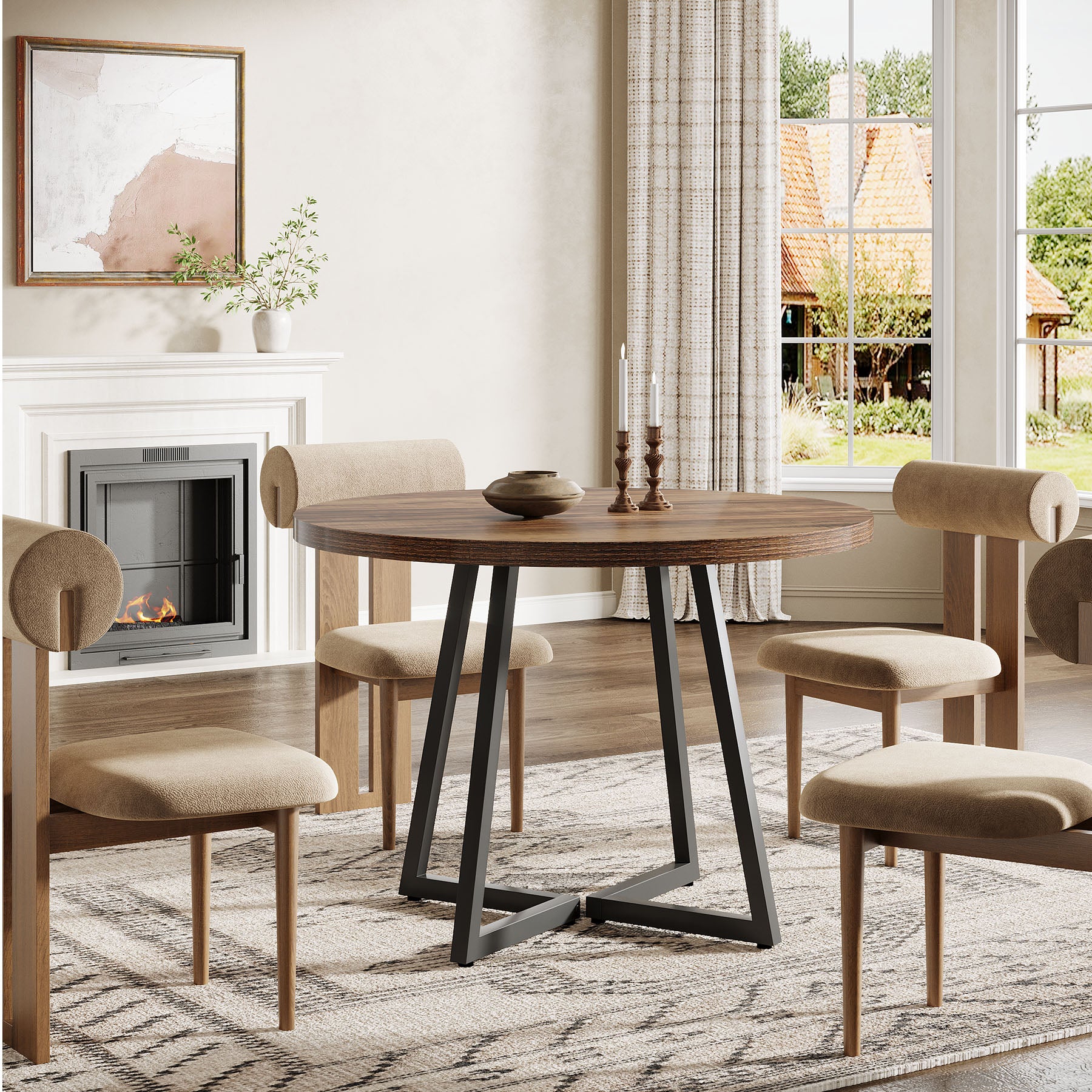 Tribesigns Mesa de Comedor para 4 Personas, Mesa con Patas de Metal Mesa de Comedor de Madera