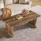 Tribesigns Mesa de centro rectangular de 120 cm, Estilo rústico de madera y con pata central resistente 3