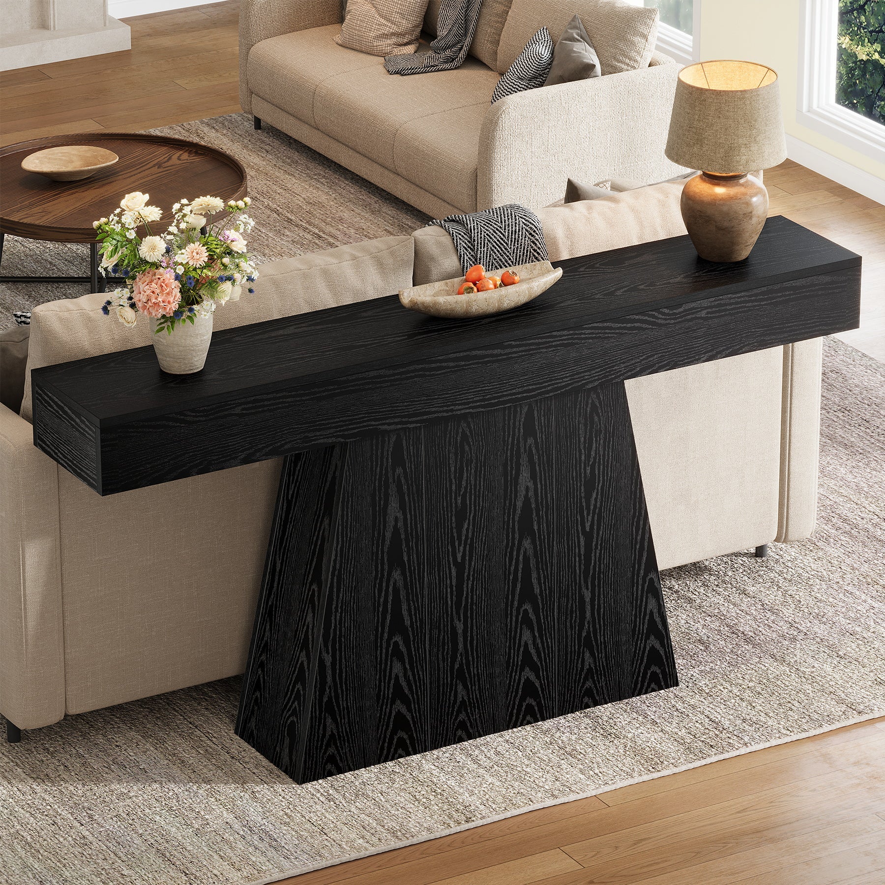 Tribesigns Mesa consola de 160 cm, Mesa de recibidor estrecha de estilo rústico con estructura trapezoidal