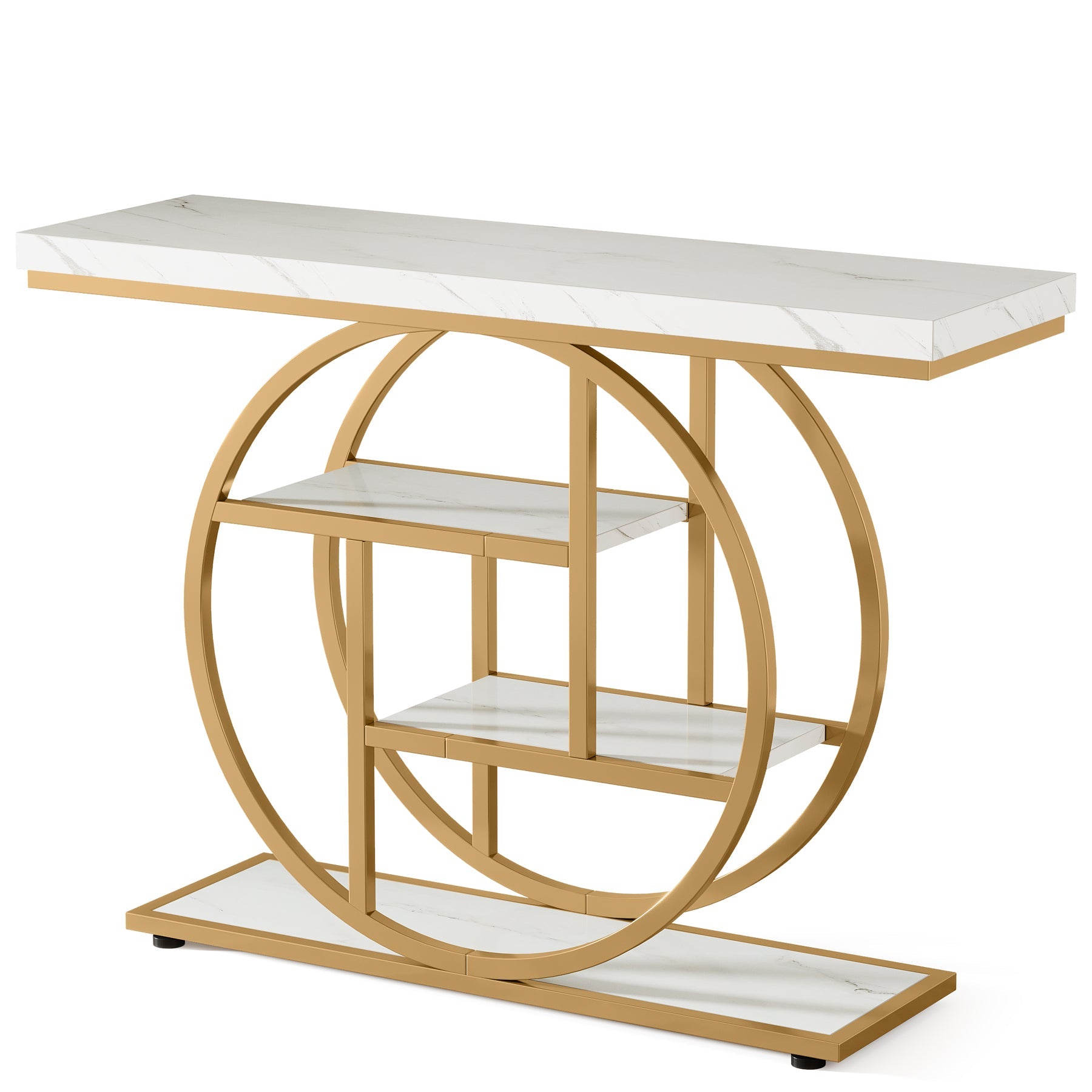Tribesigns Mesa consola con base circular, Mesas auxiliares estrechas de madera