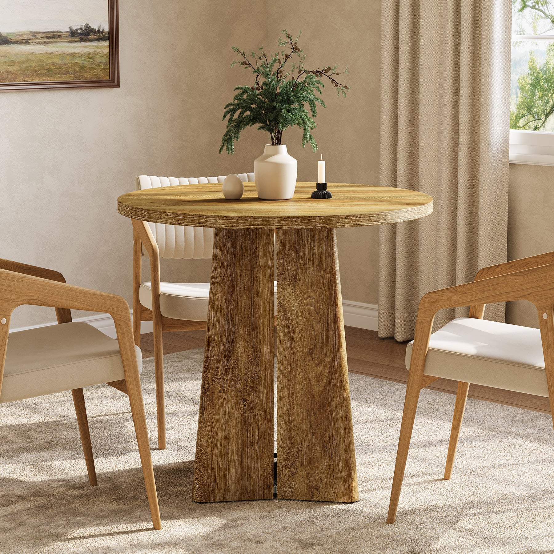 Tribesigns Mesa de comedor redonda de 80 cm, Mesa de cocina compacta para 2-4 personas de estilo rústico