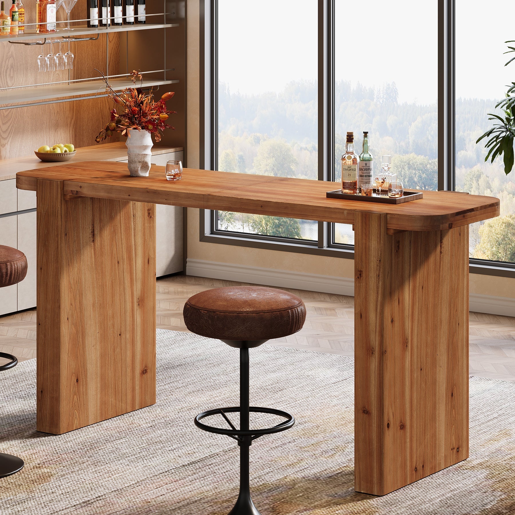 Tribesigns Mesa alta de madera maciza de 160 cm, Mesa alta para 4-6 personas, mesa rectangular de estilo industrial