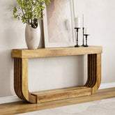 Tribesigns Consola de 180 cm, Mesa de sofá de dos niveles con pedestal en forma de U 3