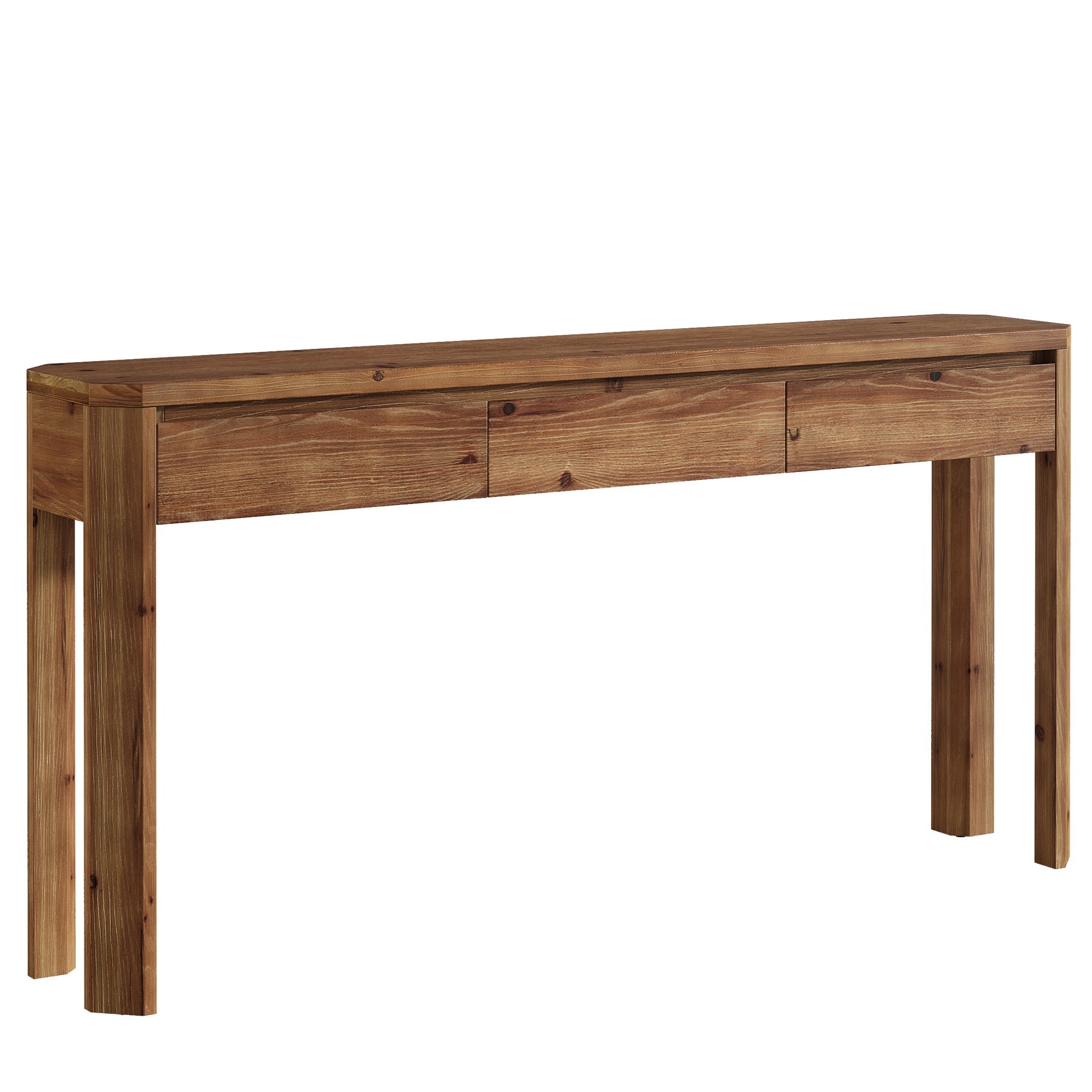 Tribesigns Consola de madera maciza de 160 cm con 3 cajones, Mesa de recibidor y sofá esquinas redondeadas estilo rústico