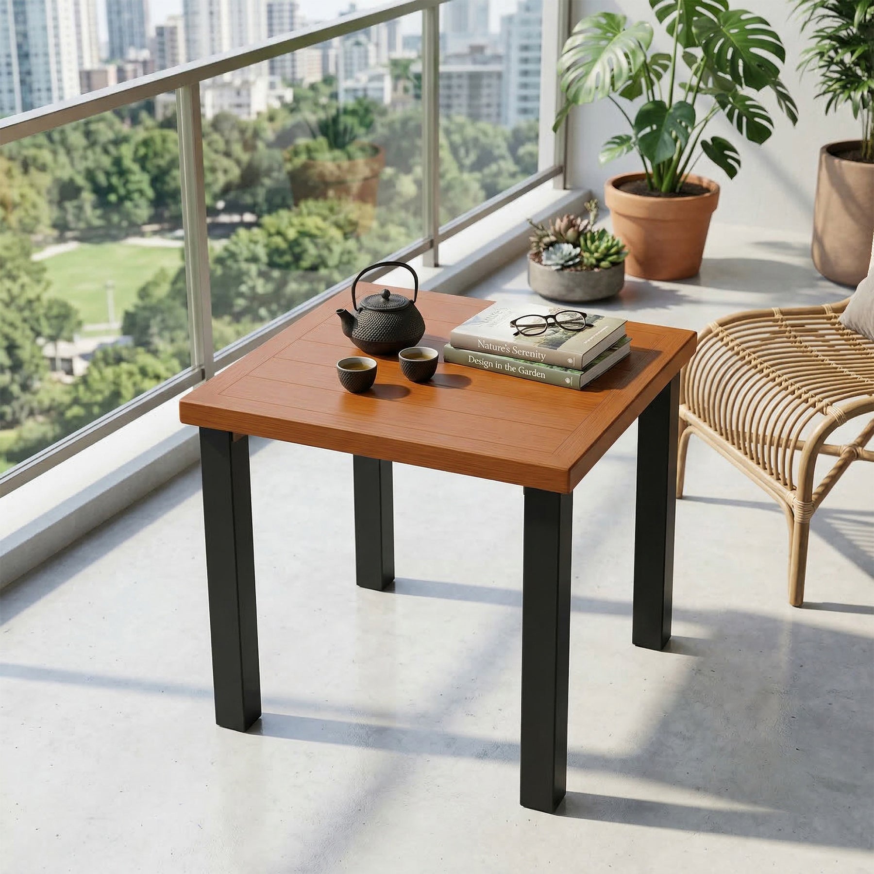 Tribesigns Mesa auxiliar de exterior resistente a la intemperie, Mesa de balcón con aspecto de madera