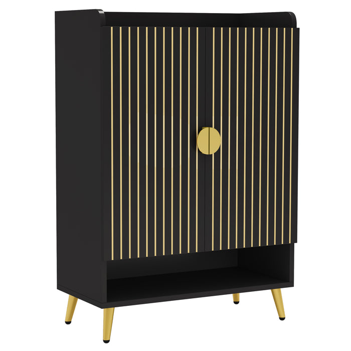 Tribesigns Zapatero con 2 puertas, Zapatero con marco de metal dorado