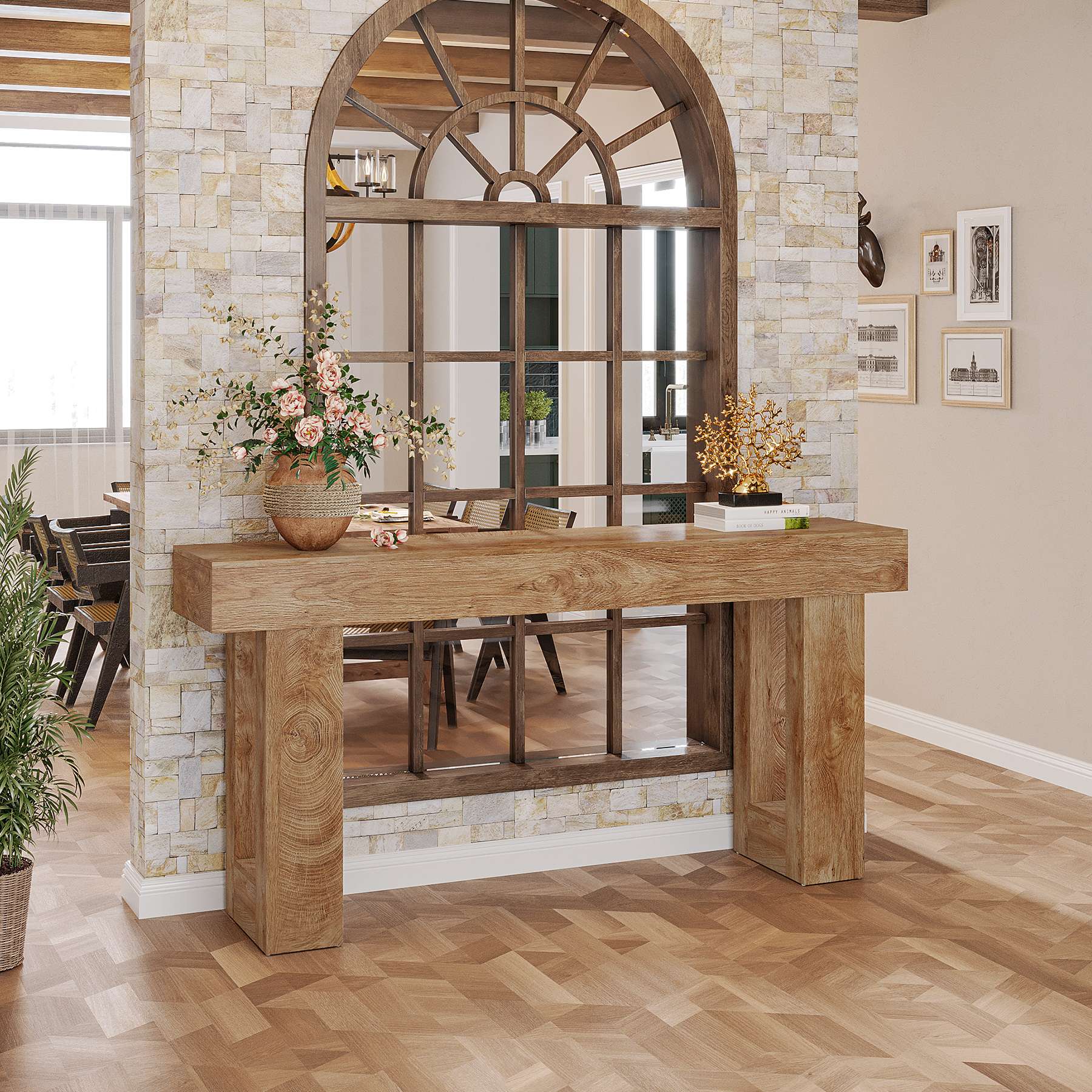 Tribesigns Mesa consola de 160 cm, Mesa de sofá de madera de estilo rústico Mesa de entrada