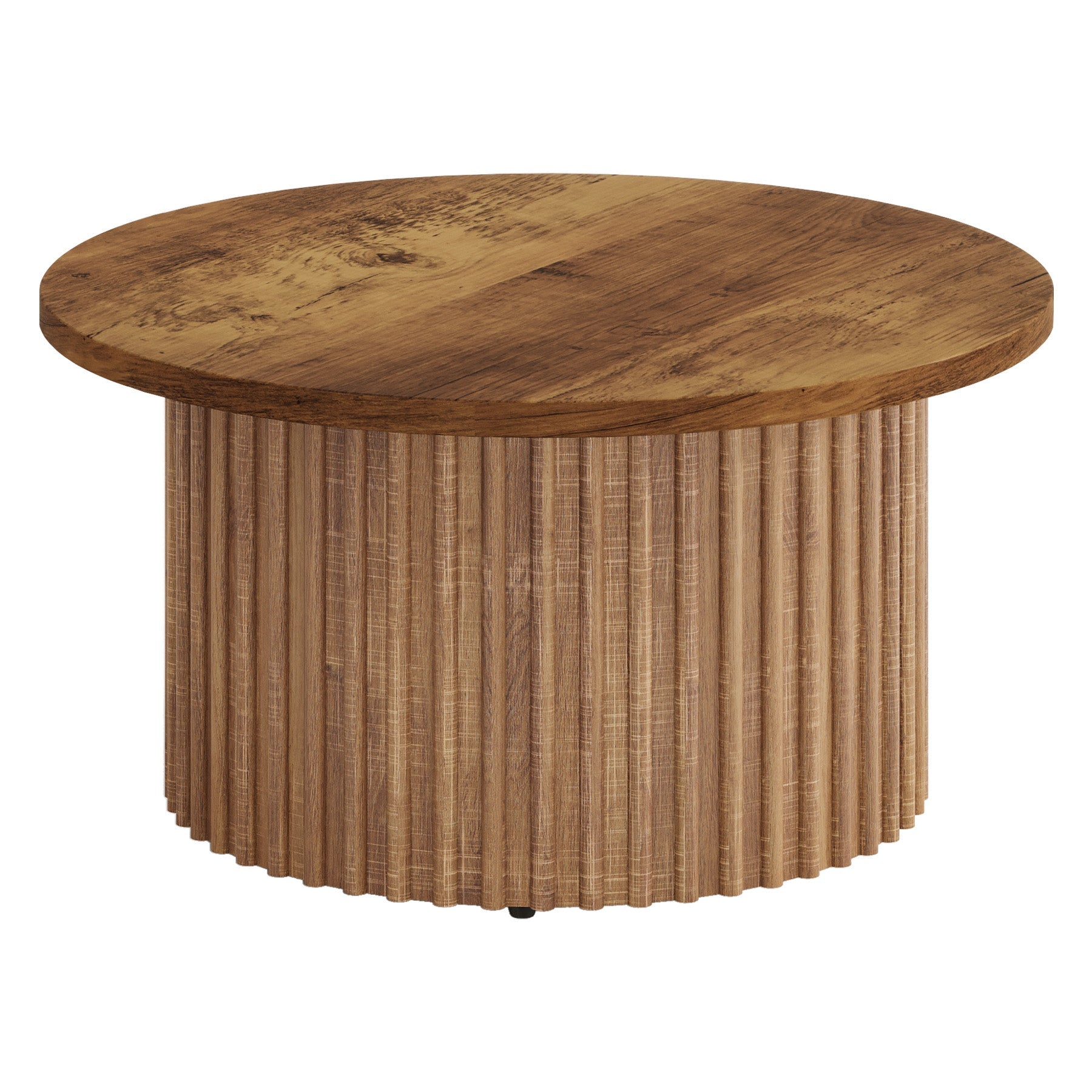 Tribesigns Mesa de centro redonda de 80 cm, Mesa auxiliar circular de estilo rústico con base metálica resistente