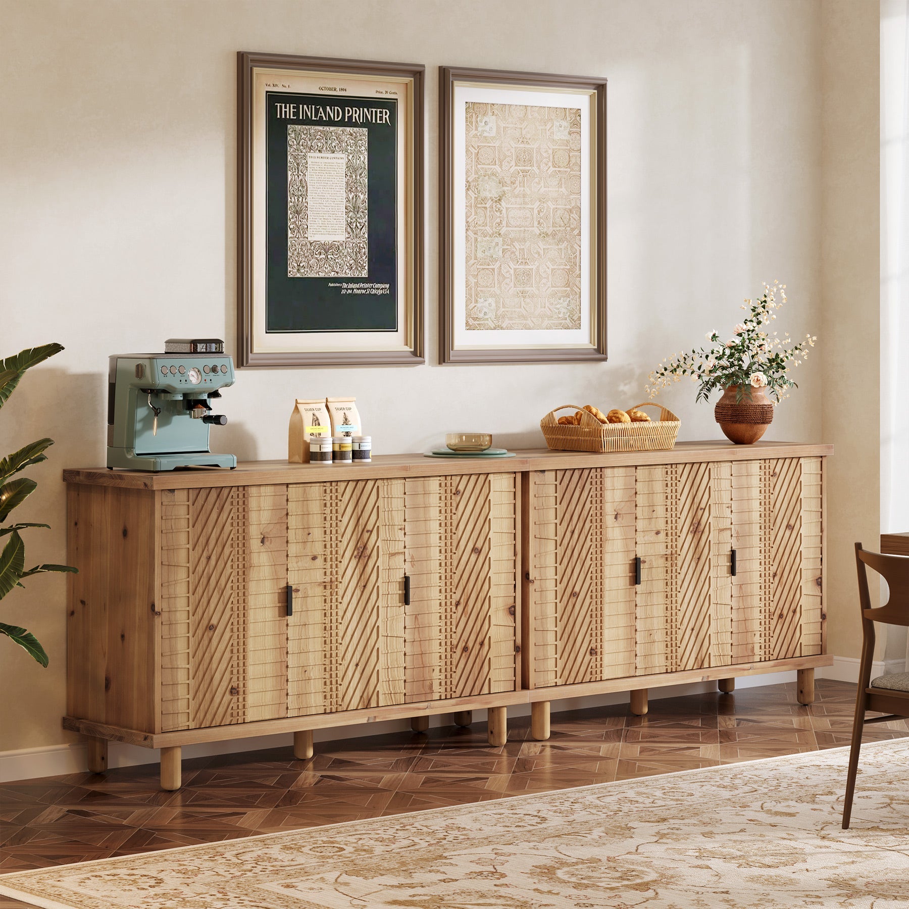 Aparador de madera maciza con espacio de almacenamiento, Vitrina de estilo rústico con 3 puertas y 2 estantes ajustables