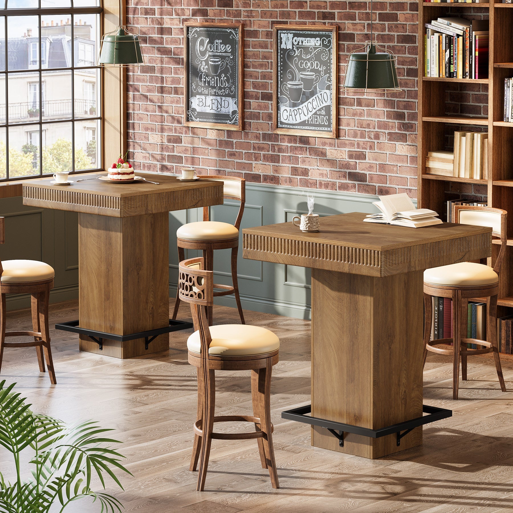 Tribesigns Mesa de bar cuadrada de 80 cm con tablero de madera y patas de metal, Mesa alta de bistro industrial