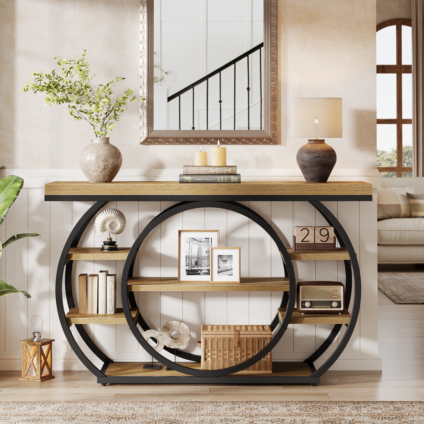 Tribesigns Mesa consola de 120 cm, Mesa de sofá industrial de 5 niveles con estructura de metal