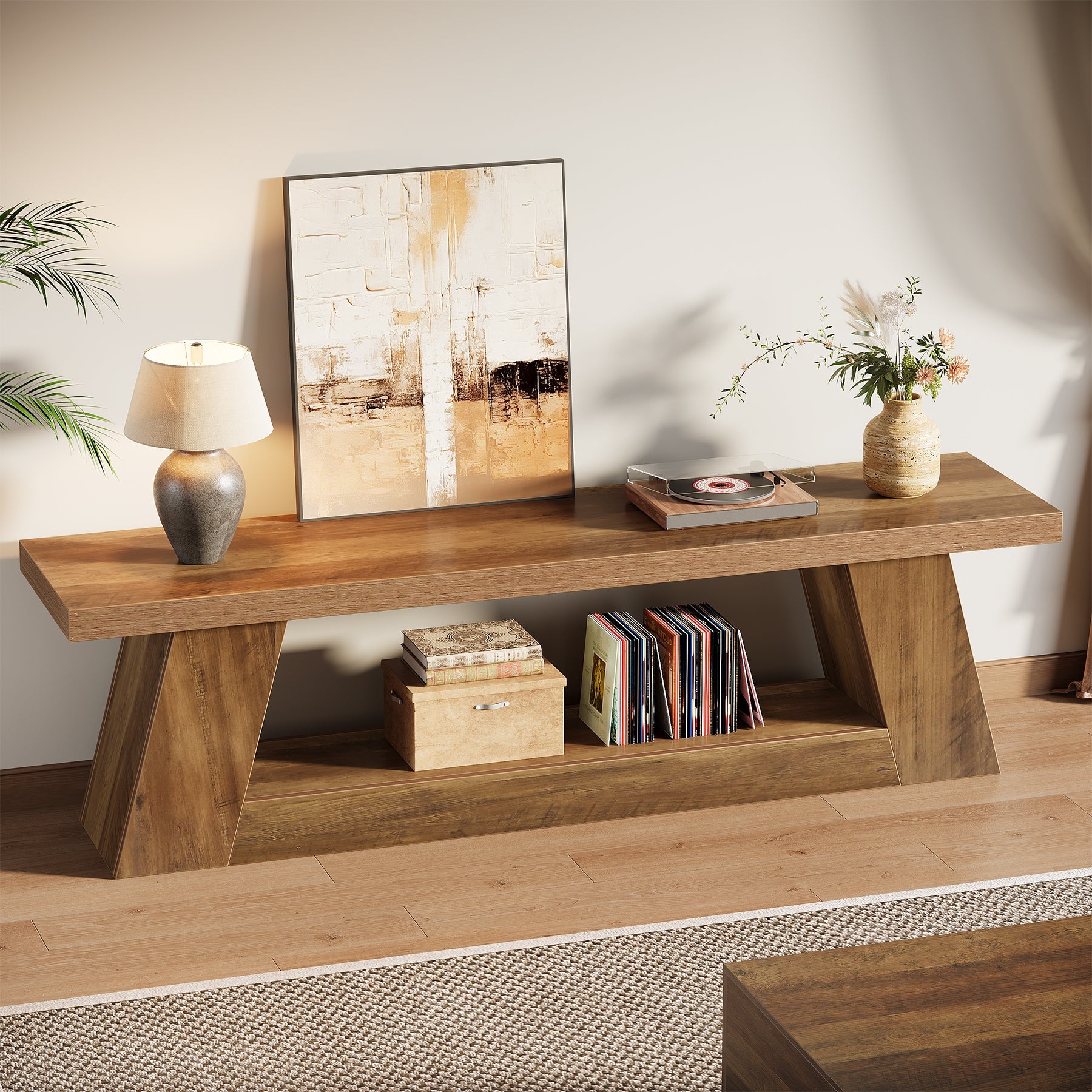 Tribesigns Mueble bajo para TV de 160 cm para televisores de 75 pulgadas, Consola multimedia rústica con estantes abiertos