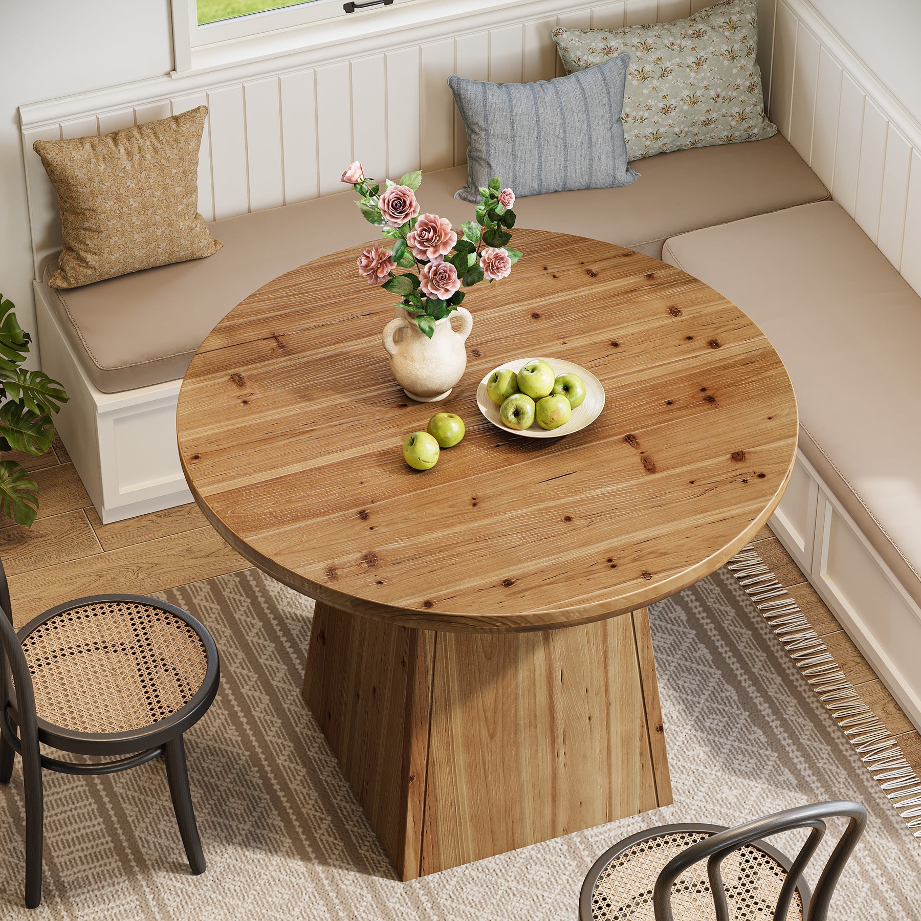 Tribesigns Mesa de comedor redonda de madera maciza de 100 cm para 4 personas