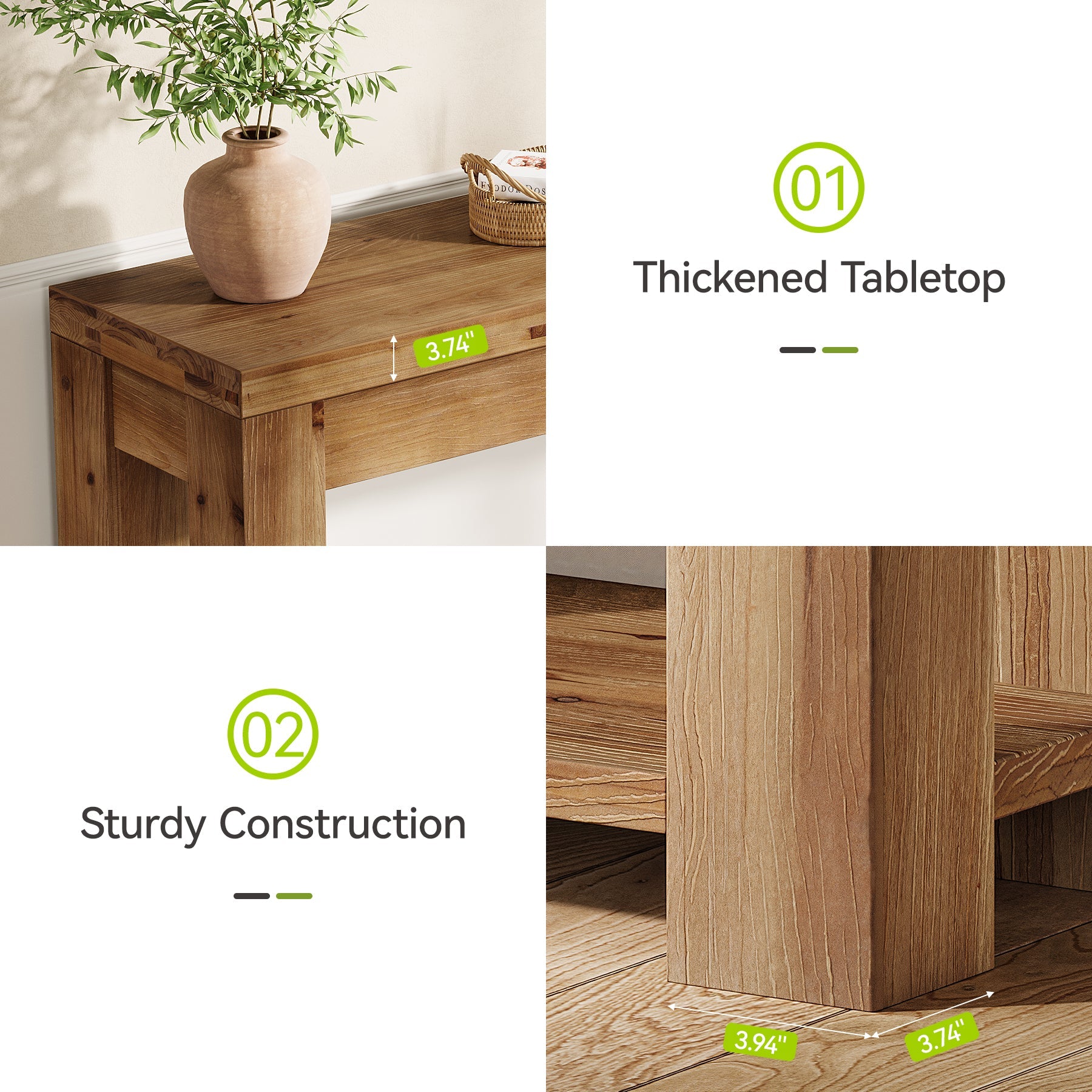 Tribesigns Consola de estilo rústico de madera maciza de 110 cm, Mesa auxiliar estrecha para salón y recibidor