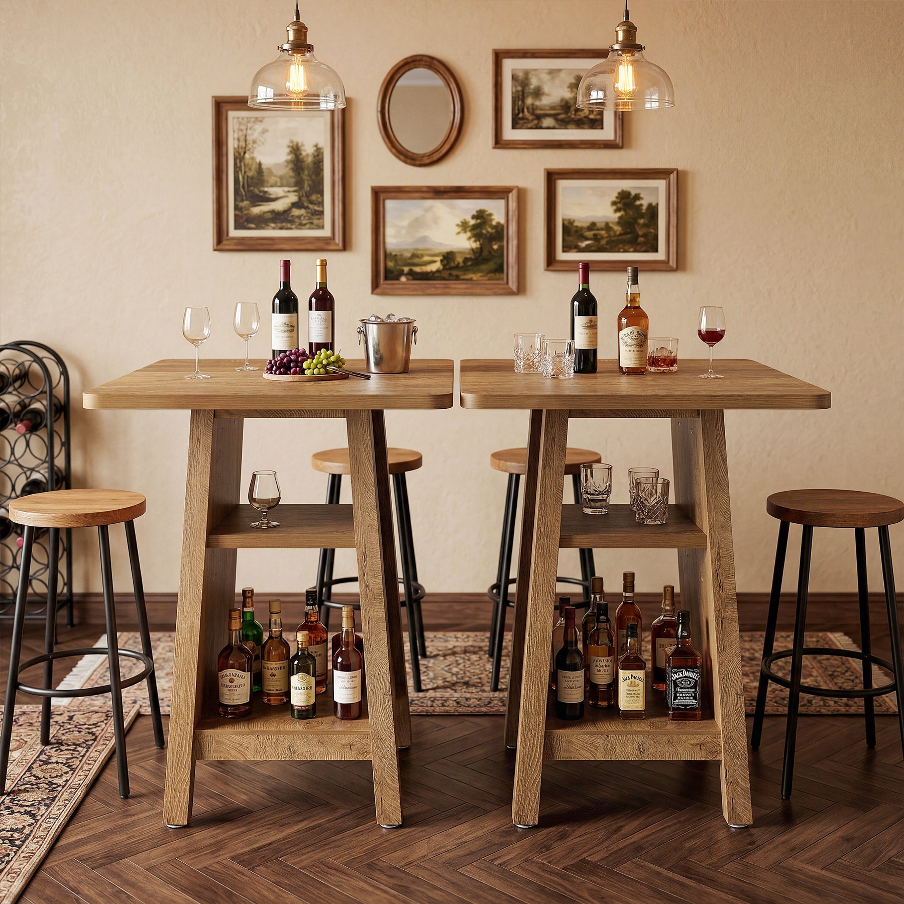 Tribesigns Mesa de bar de 90 cm de altura, Mesa de bar cuadrada con 2 estantes para el sector de la hostelería