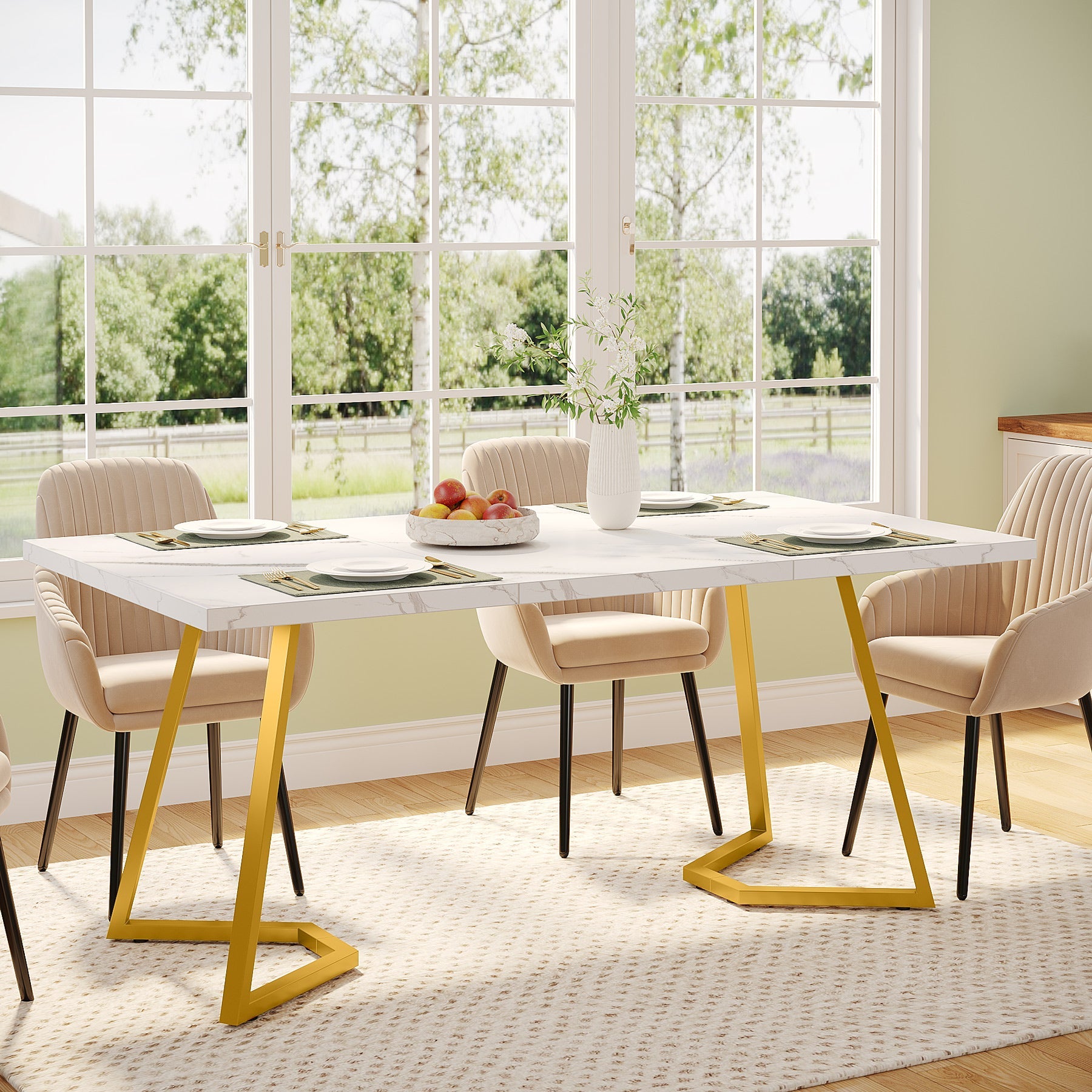 Tribesigns Mesa de Comedor Moderna, Mesa de Cocina de 140 cm con Patas de Metal Dorado para 6 Personas