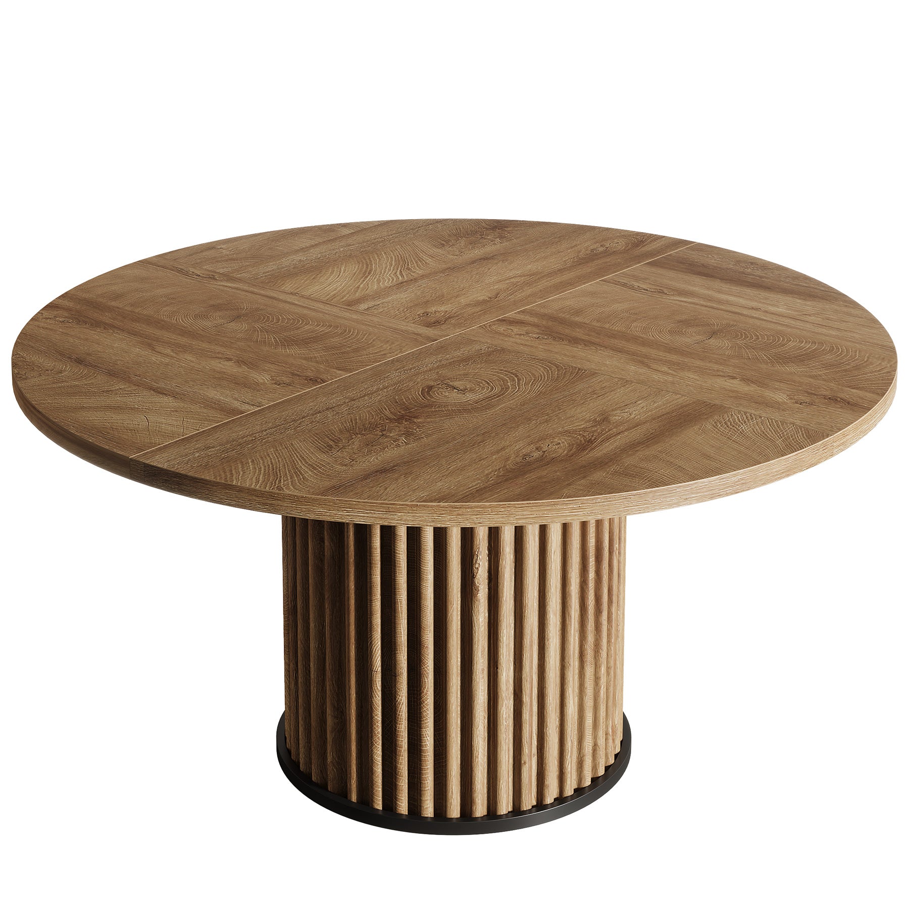 Tribesigns Mesa de comedor redonda de 120 cm, Mesa de cocina de madera con base de metal ranurado resistente