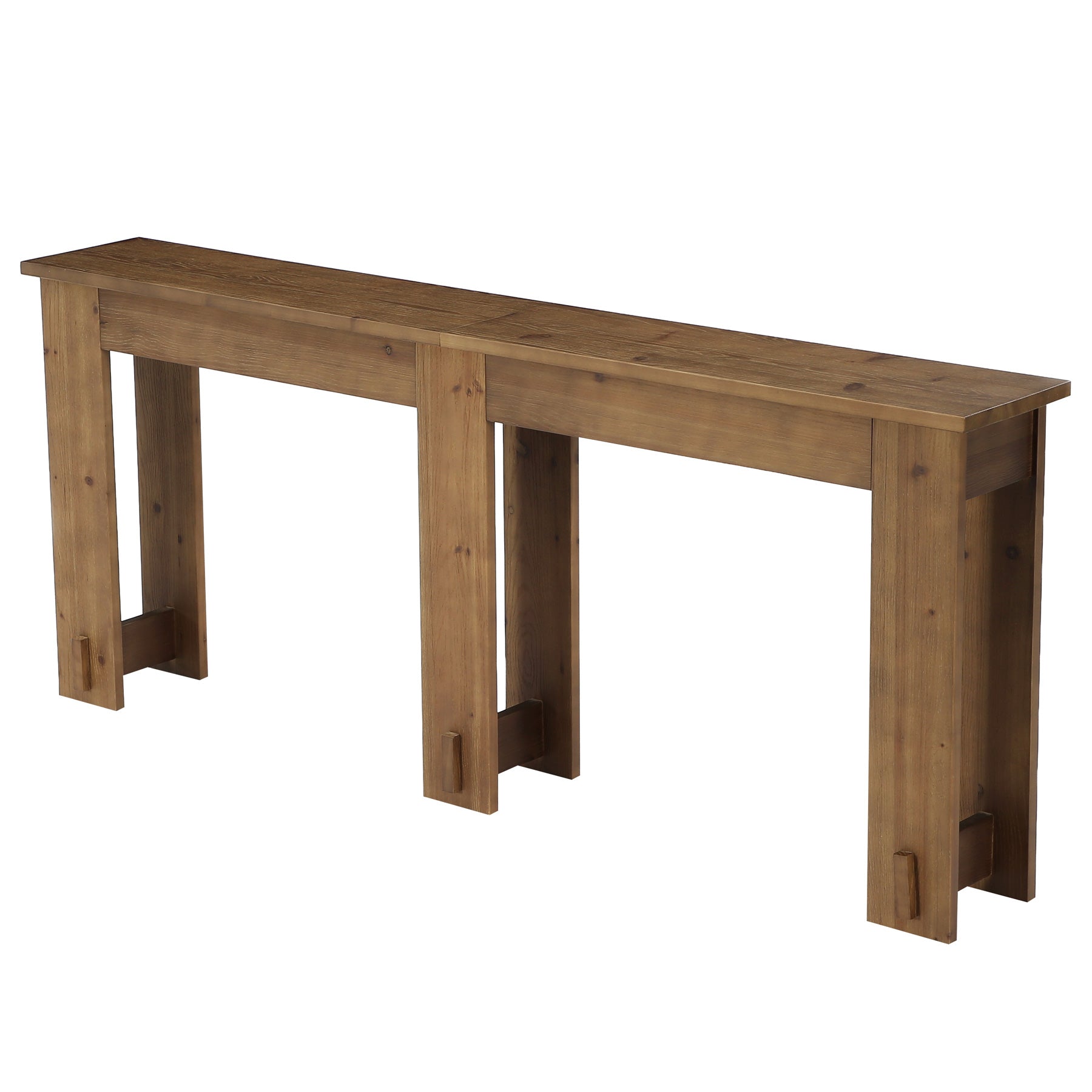 Mesa consola de madera maciza de 200 cm, Mesa de banco extralarga de pino con 6 patas