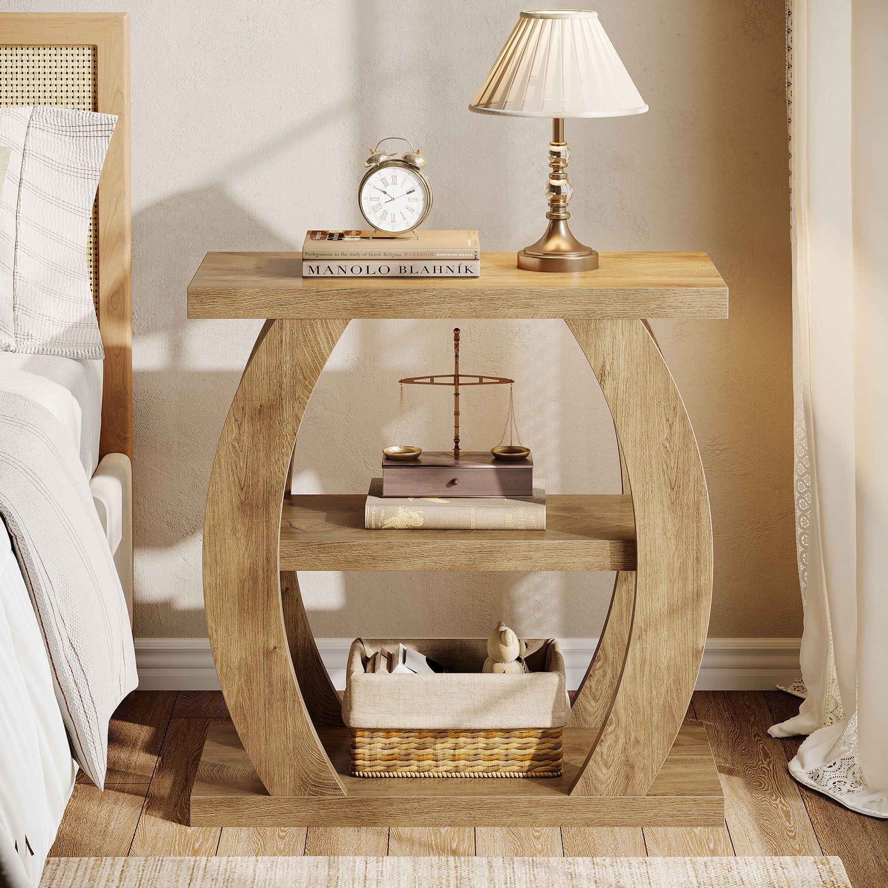 Tribesigns Mesa auxiliar estrecha de madera de 3 niveles, Mesita de noche que ahorra espacio