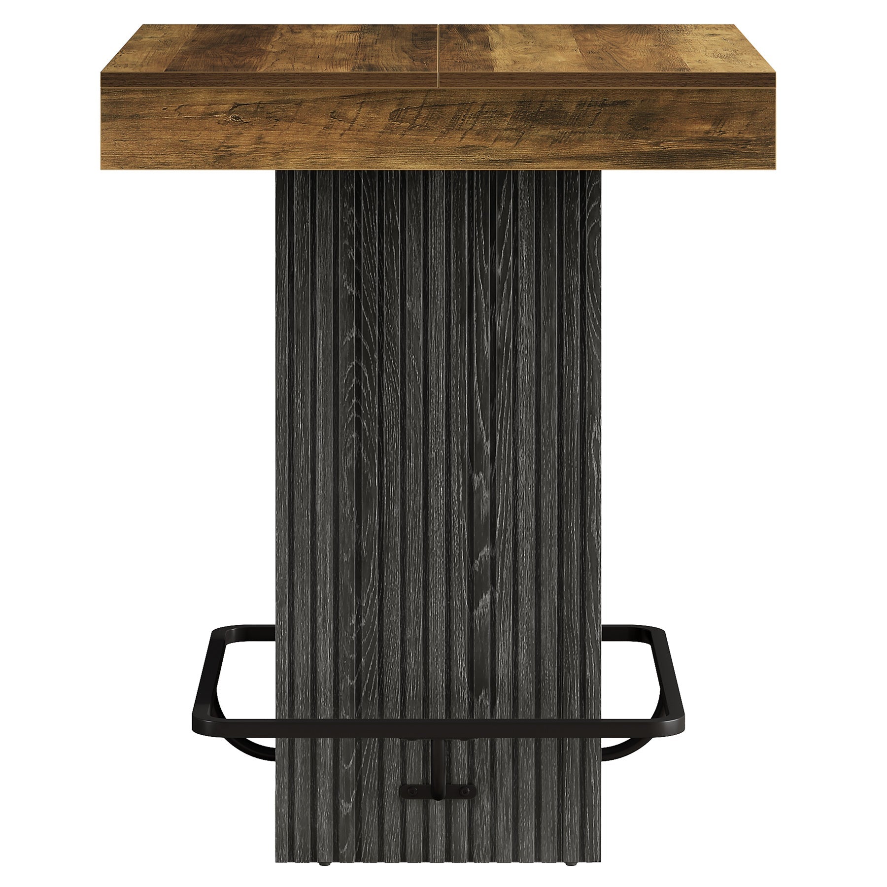 Mesa de bar cuadrada de 80 x 80 x 101 cm con reposapiés metálico, Mesa de pub industrial para cocina y comedor