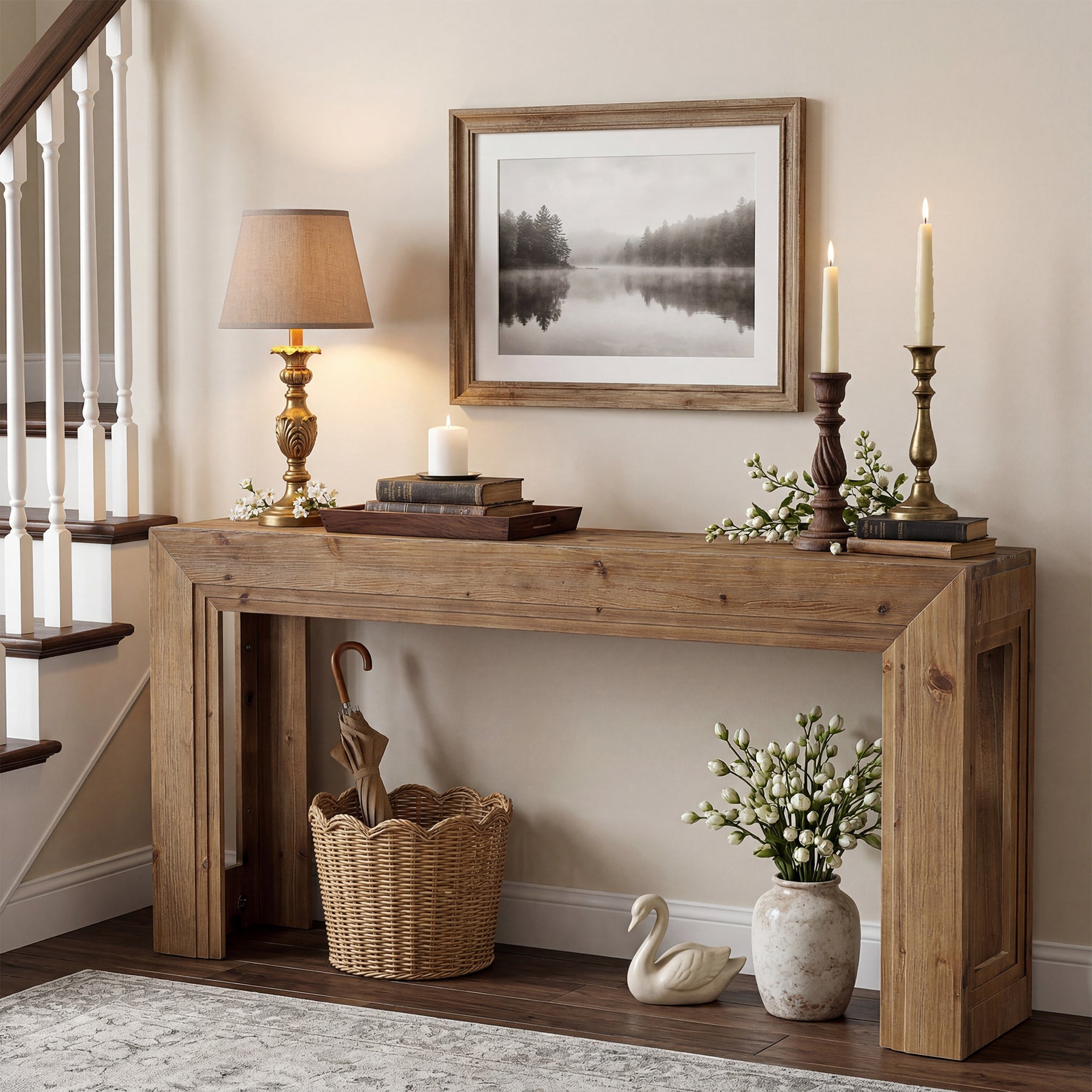 Tribesigns Consola estrecha de 160 cm, Mesa auxiliar de dos niveles con espacio de almacenamiento