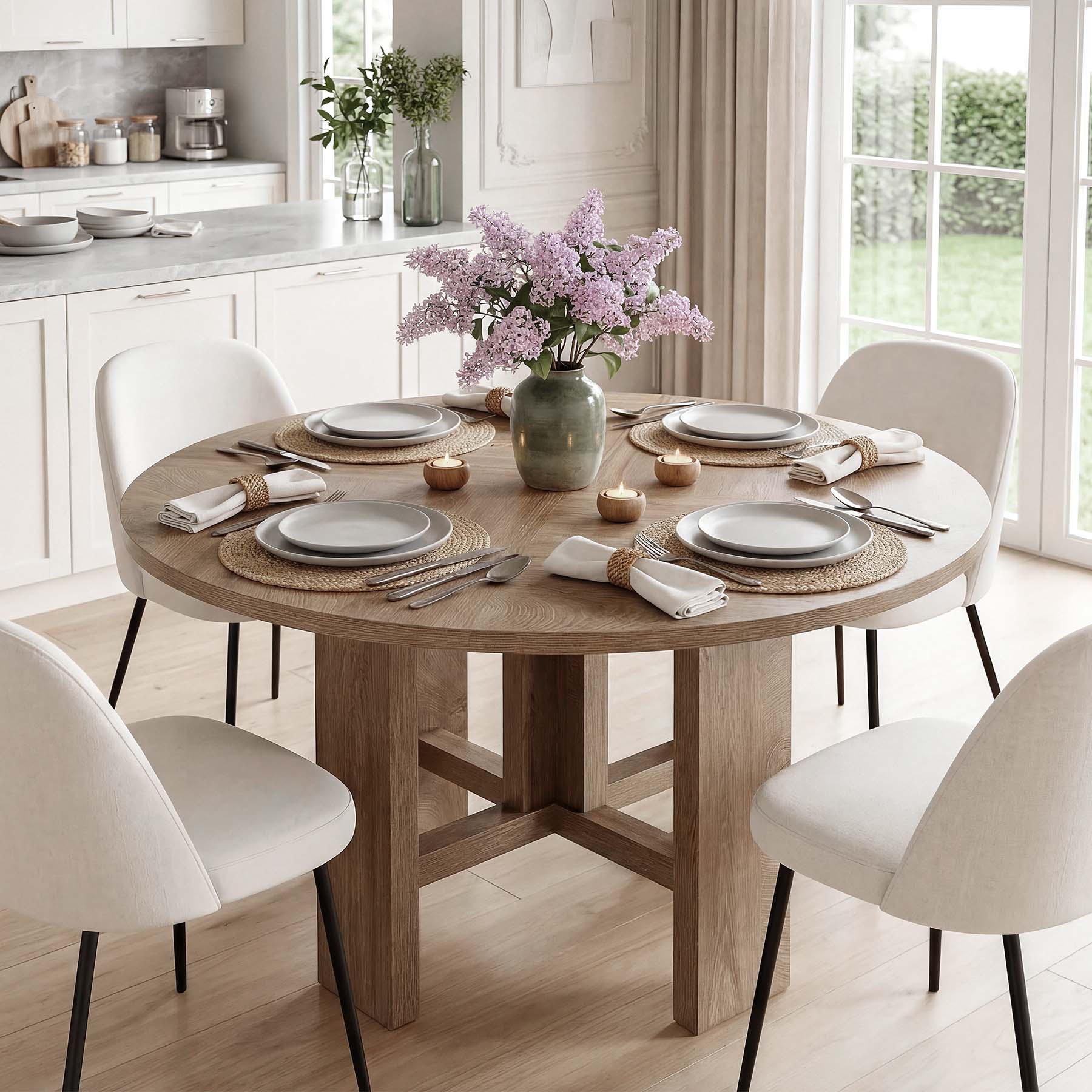 Tribesigns Mesa de comedor redonda 120 cm para 4 a 6 personas, Mesa de cocina moderna