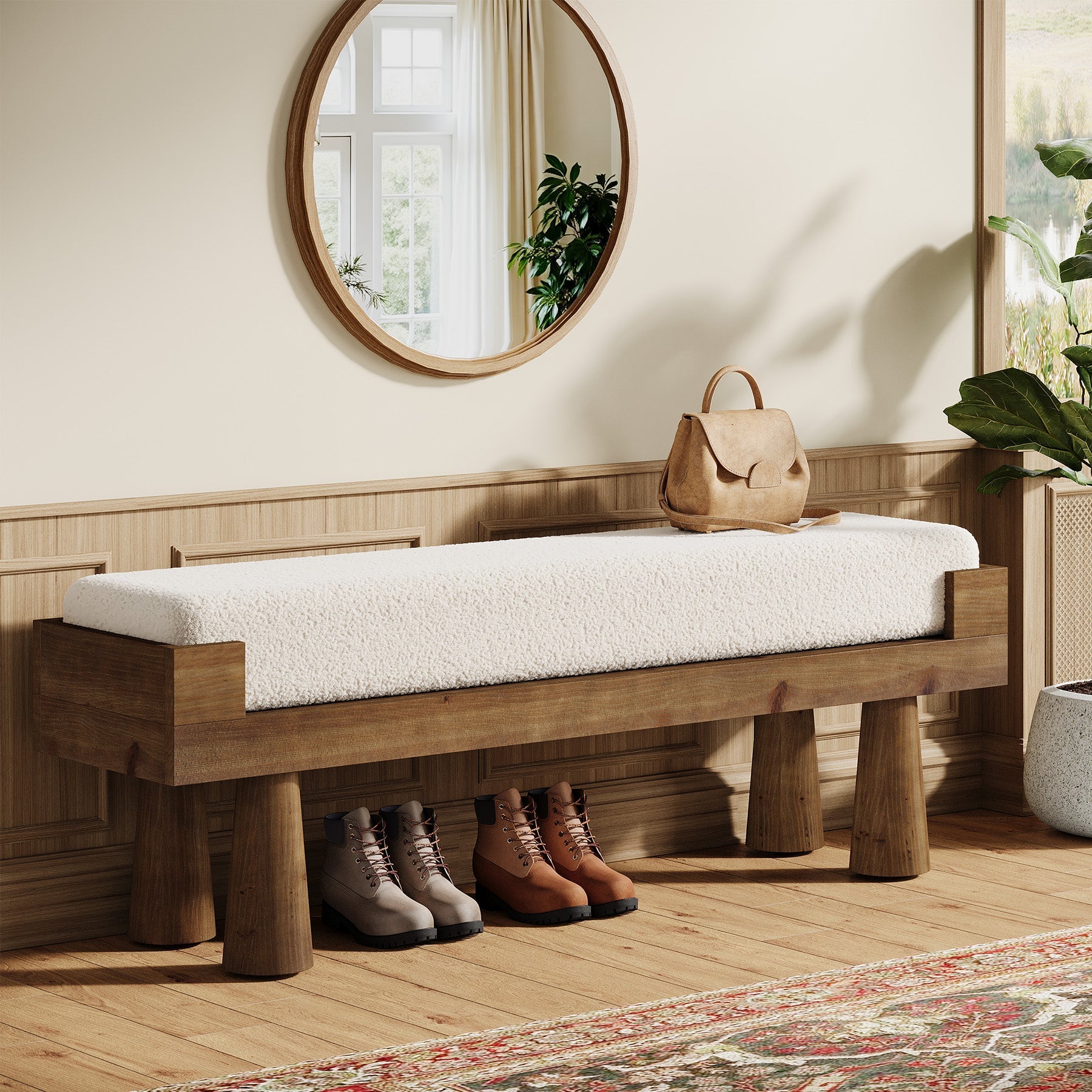 Tribesigns Banco tapizado con patas de madera maciza, Ideal para pasillo dormitorio y recibidor de estilo de mediados de siglo