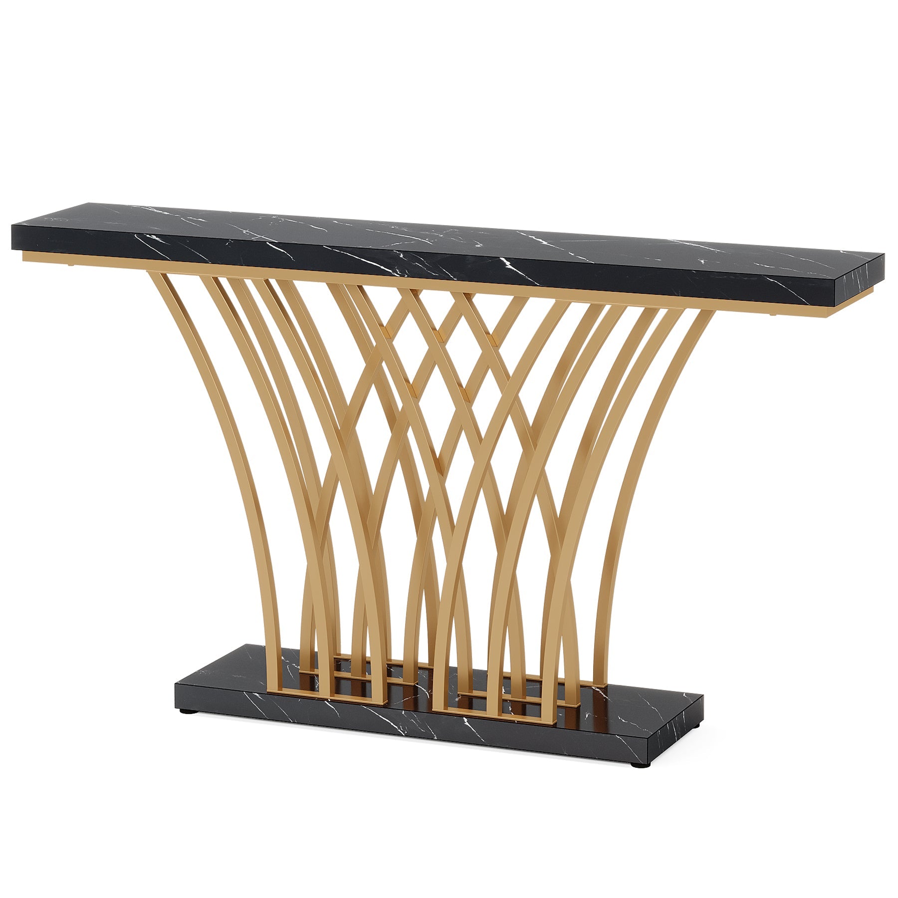 Tribesigns Mesa consola de metal dorado, Mesa de entrada moderna con pata de rejilla