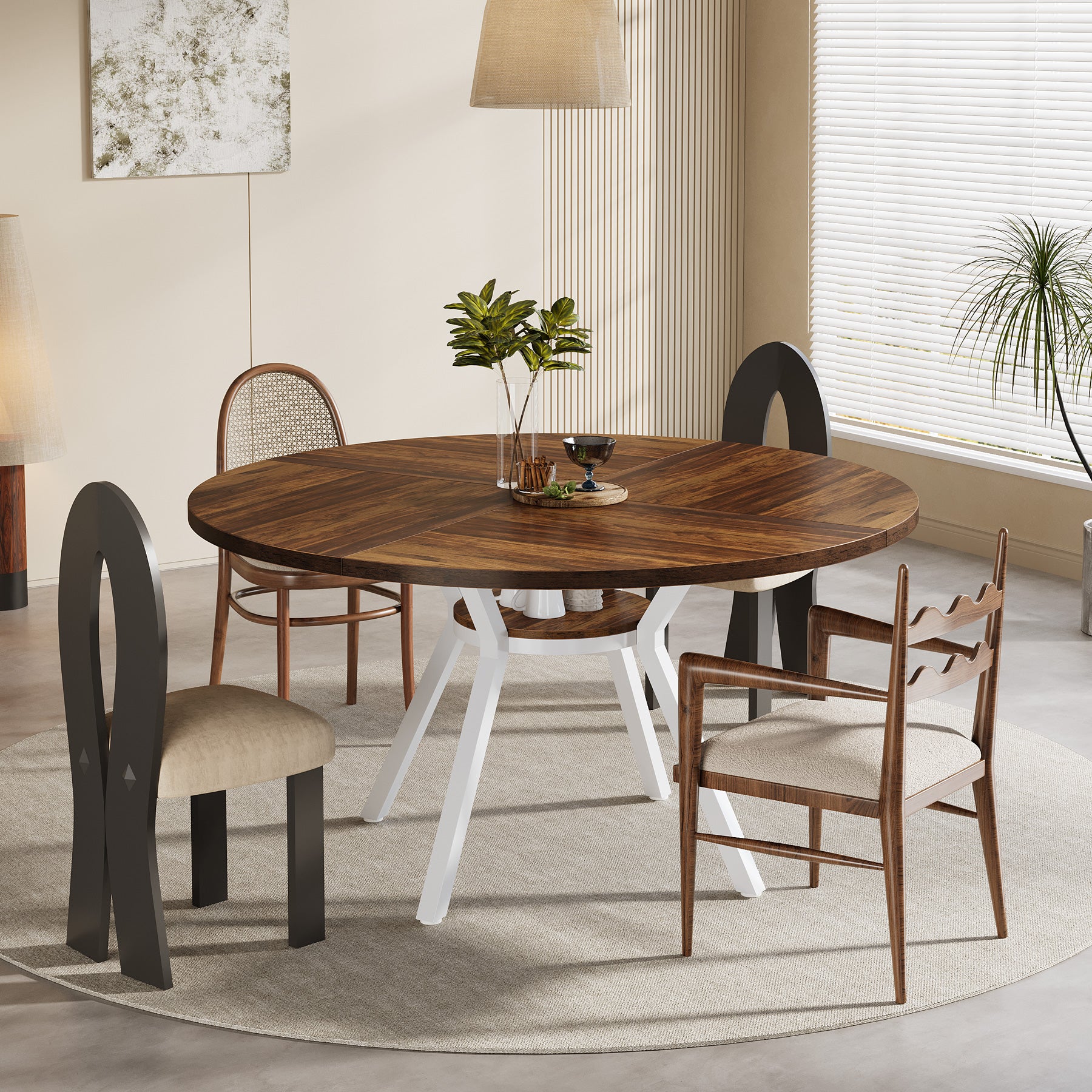 Tribesigns Mesa de comedor redonda, Mesa de comedor de cocina moderna de 120 cm para 4 personas