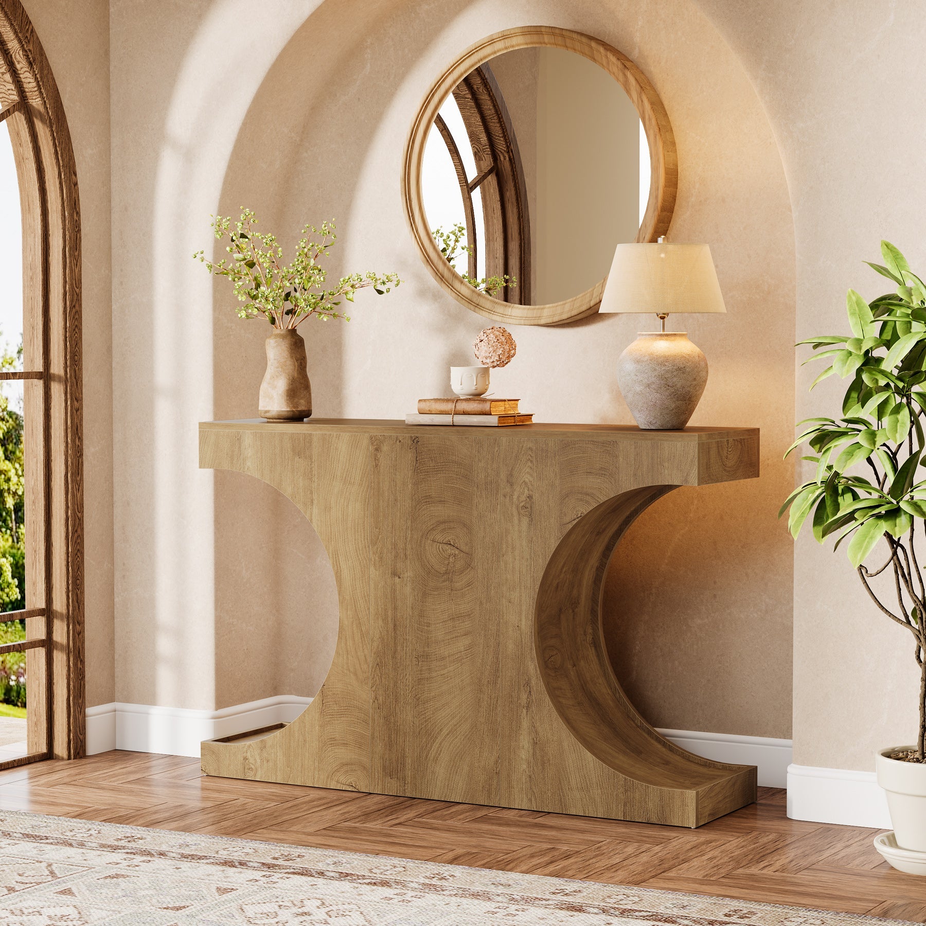 Tribesigns Consola estrecha de 105 cm de estilo rústico, Mesa de recibidor con estructura en forma de C