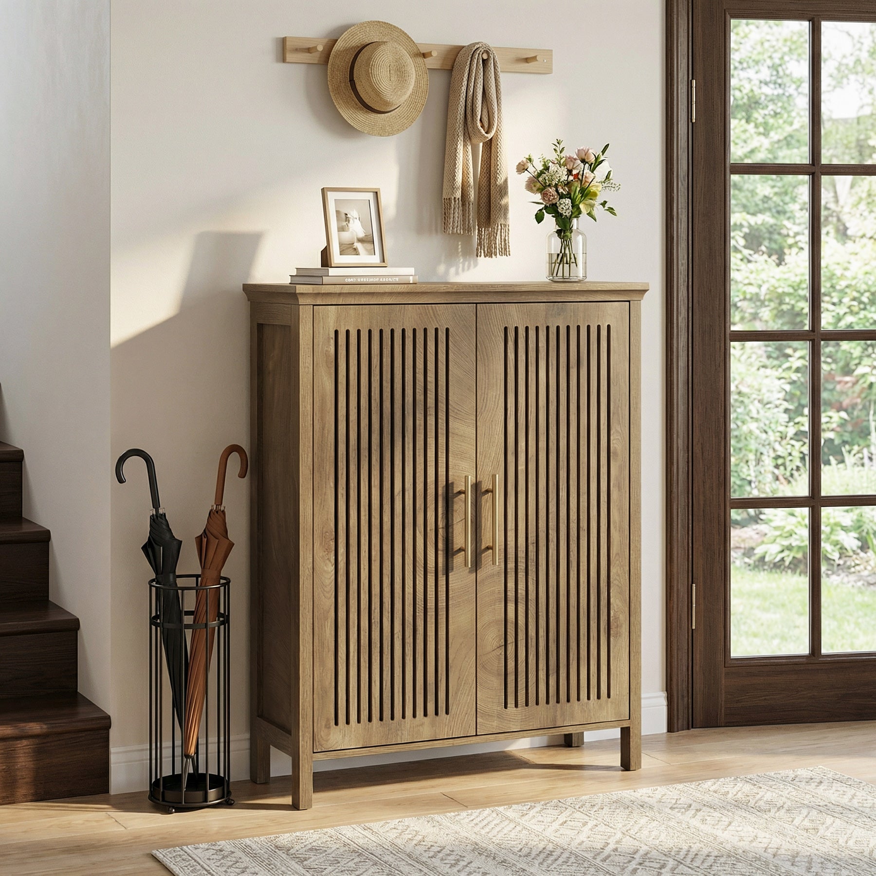 Tribesigns Zapatero de 120 cm con puertas y estantes ajustables, Zapatero de 5 niveles para recibidor y sala de estar