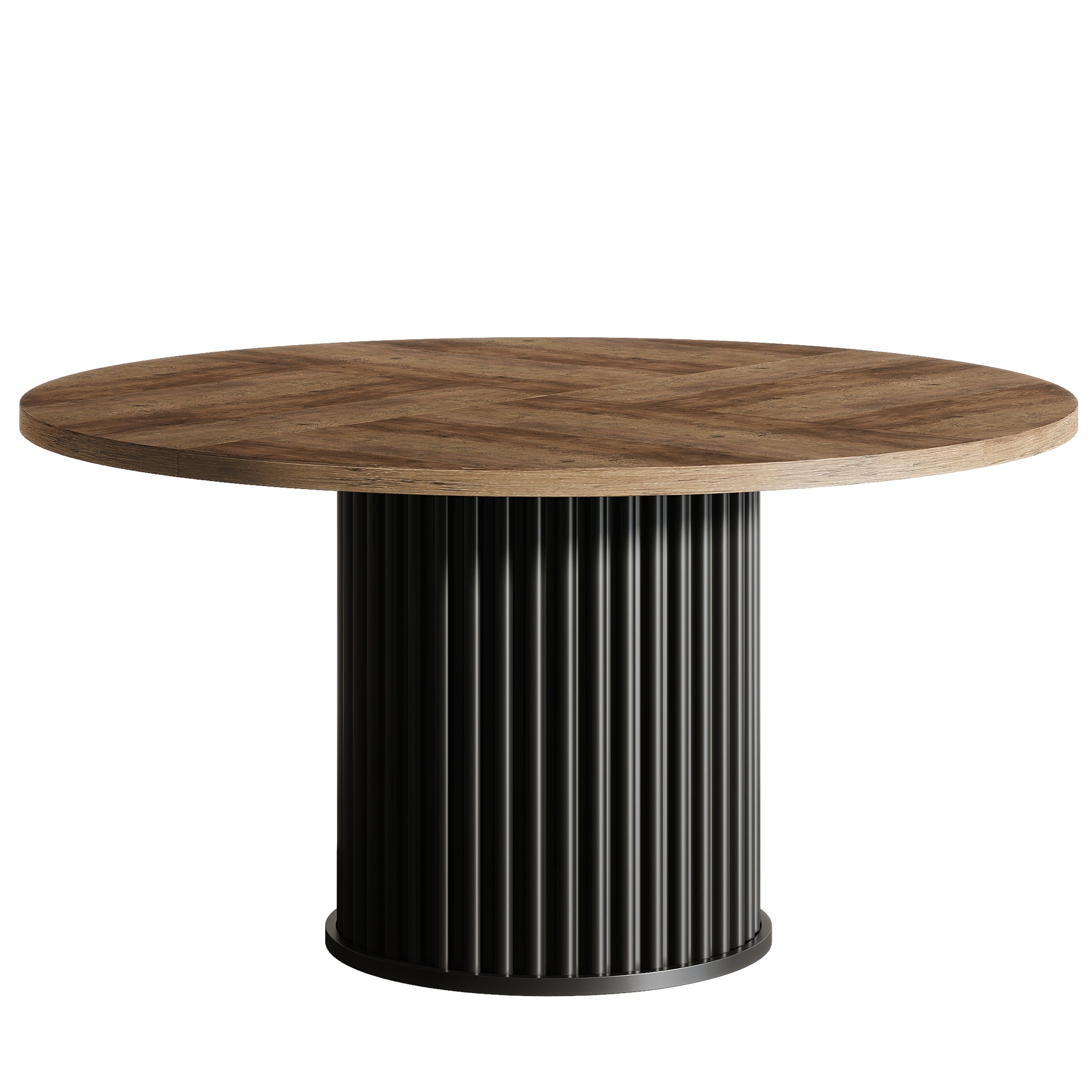 Tribesigns Mesa de comedor redonda de 120 cm, Mesa de cocina de madera con base de metal ranurado resistente
