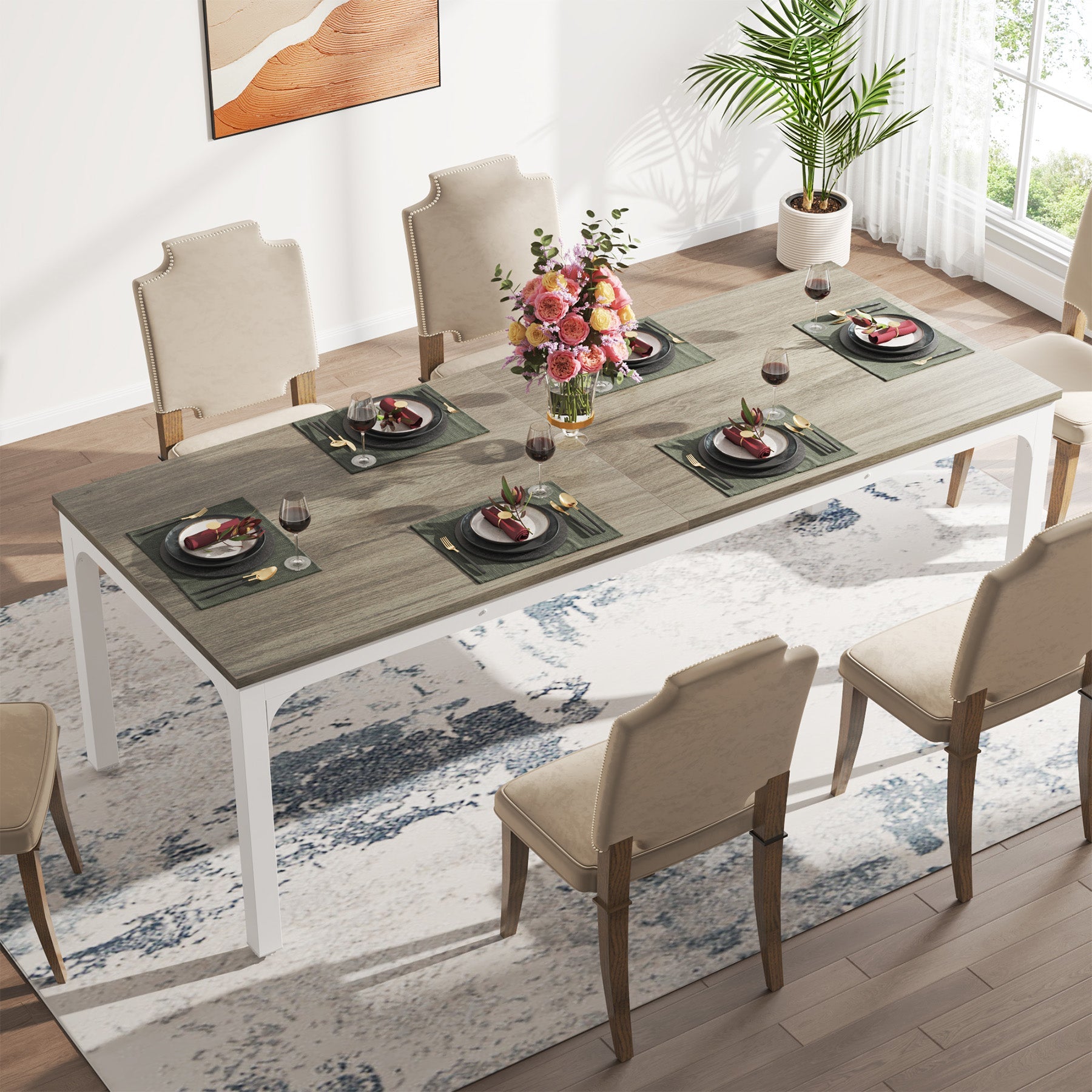 Tribesigns Mesa de comedor vintage, Muebles de comedor para 6 a 8 personas