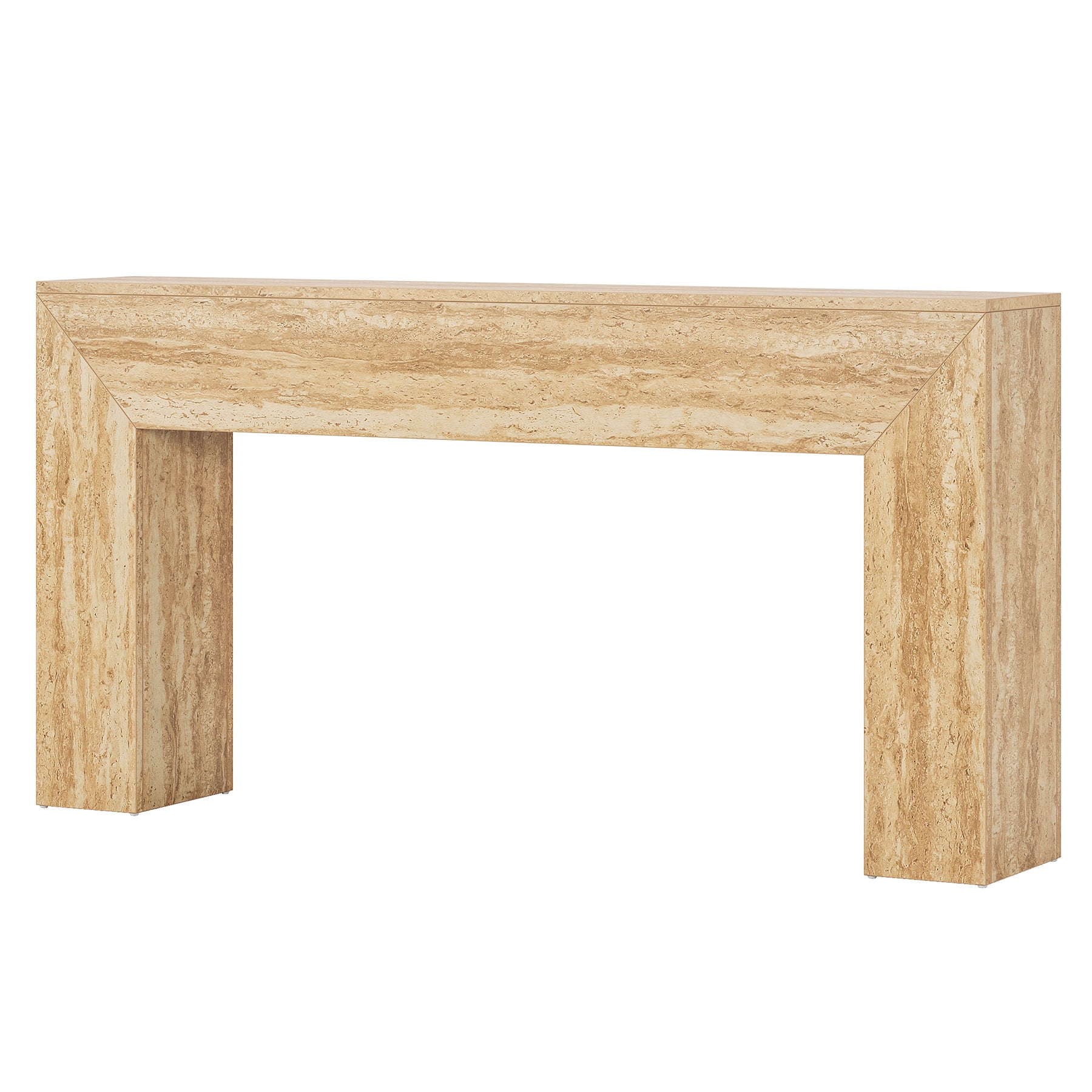 Tribesigns Mesa de centro de 160 cm con aspecto de travertino, Consola esbelta para recibidor y salón con estructura estable