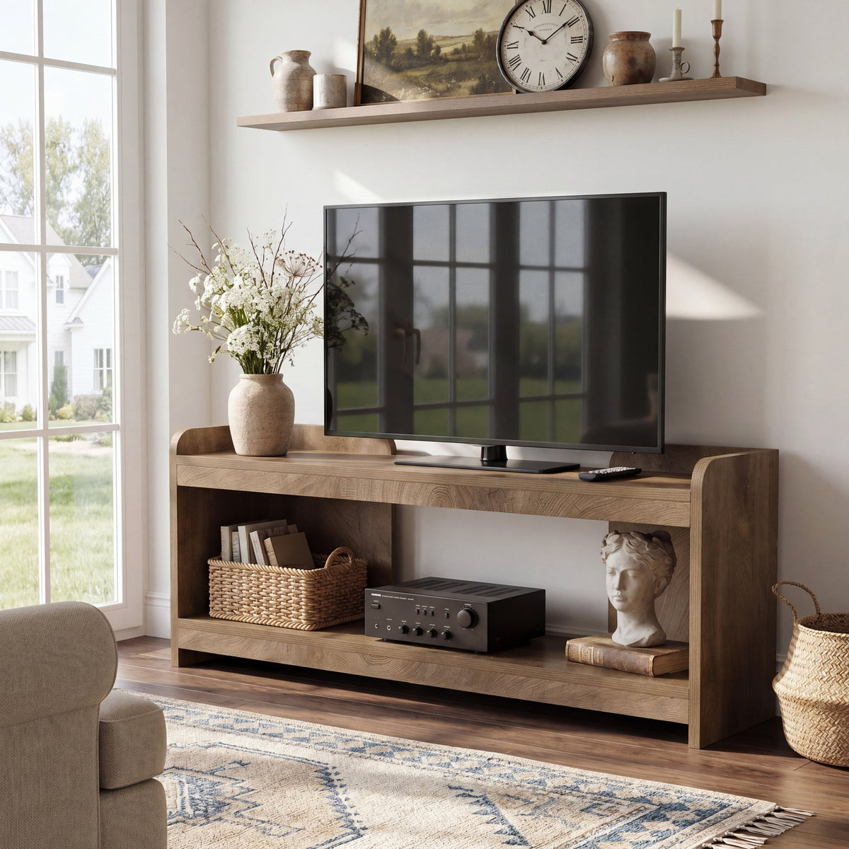 Tribesigns Mueble de TV de 160 cm para televisores de hasta 70 pulgadas, Mueble de TV de 2 niveles con espacio de almacenamiento abierto