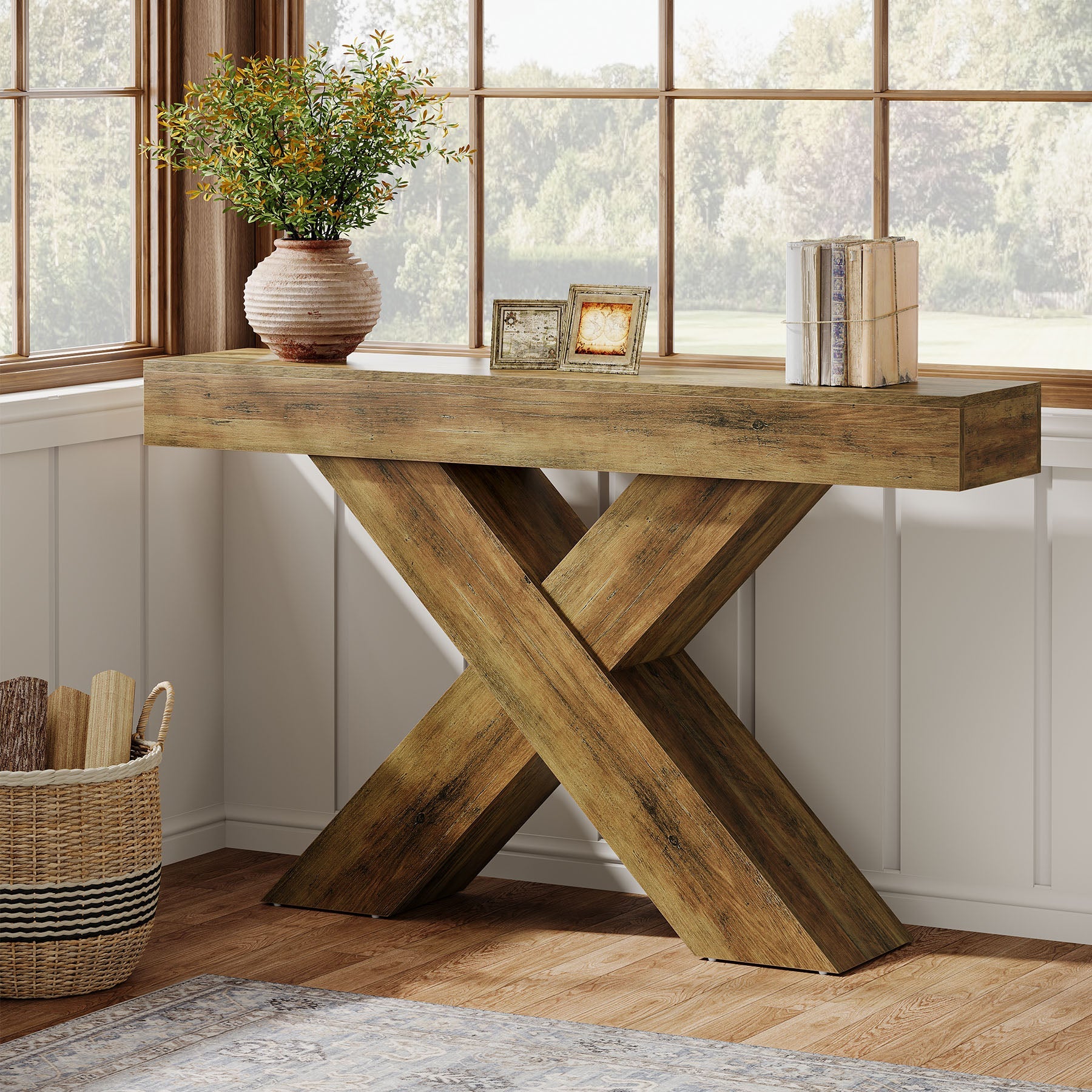Tribesigns Mesa consola de 140 cm, Mesa auxiliar de madera con diseño único para el recibidor o detrás del sofá