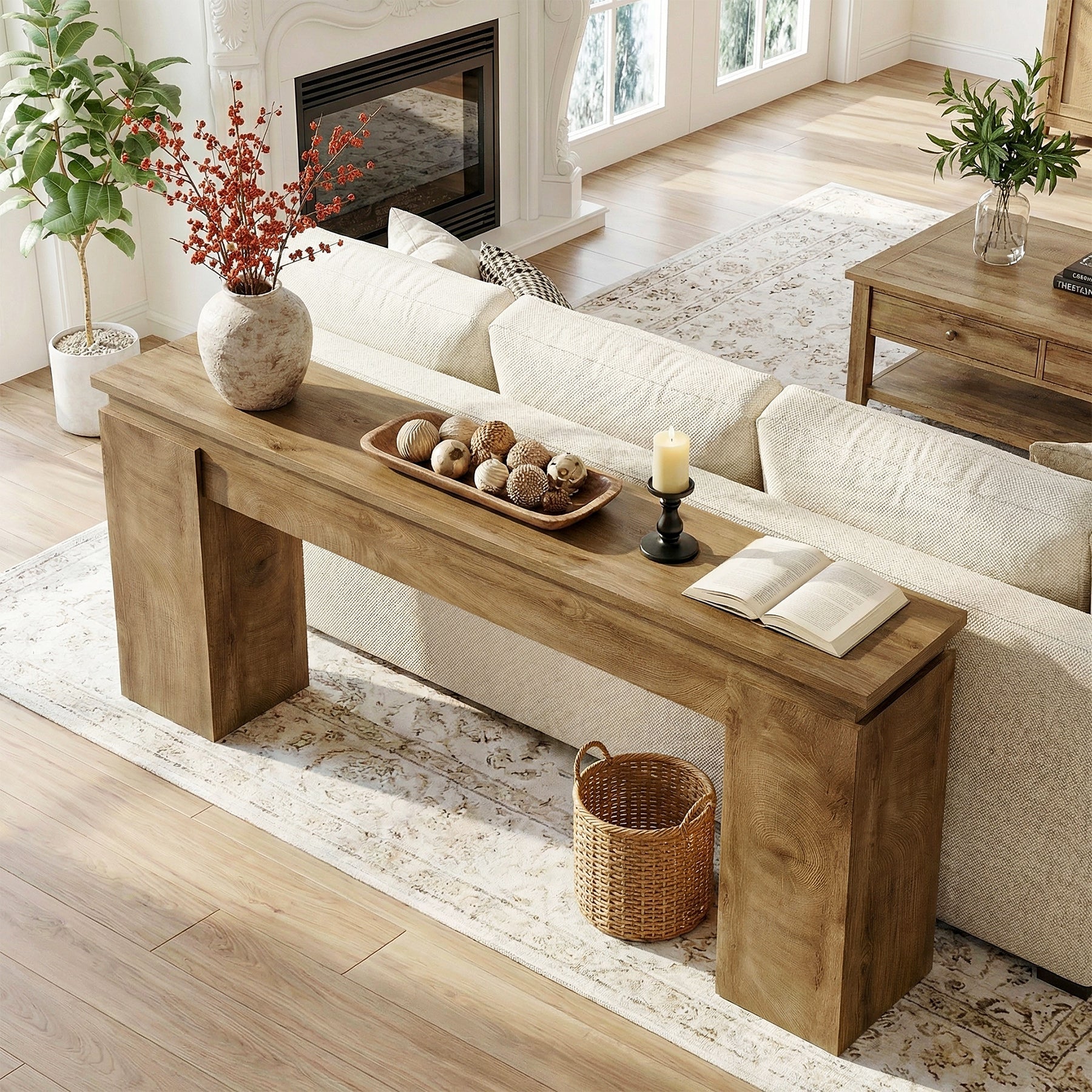 Tribesigns Mesa consola estrecha (160 cm), Mesa de pasillo estilo rústico / Mesa para colocar detrás del sofá con estante de almacenamiento