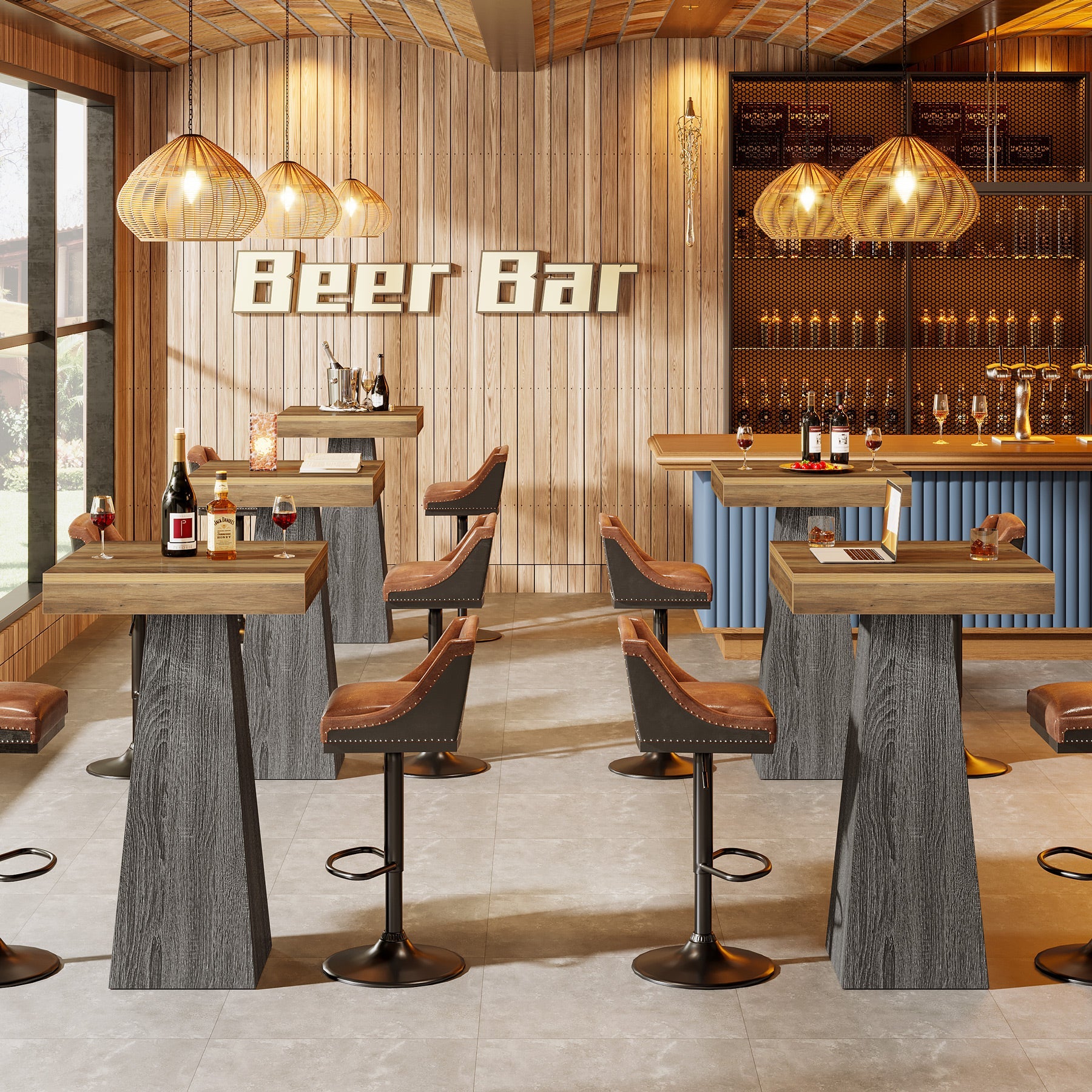 Tribesigns Mesa de bar de 102 cm de altura, Mesa cuadrada de pie para espacios pequeños con base estable