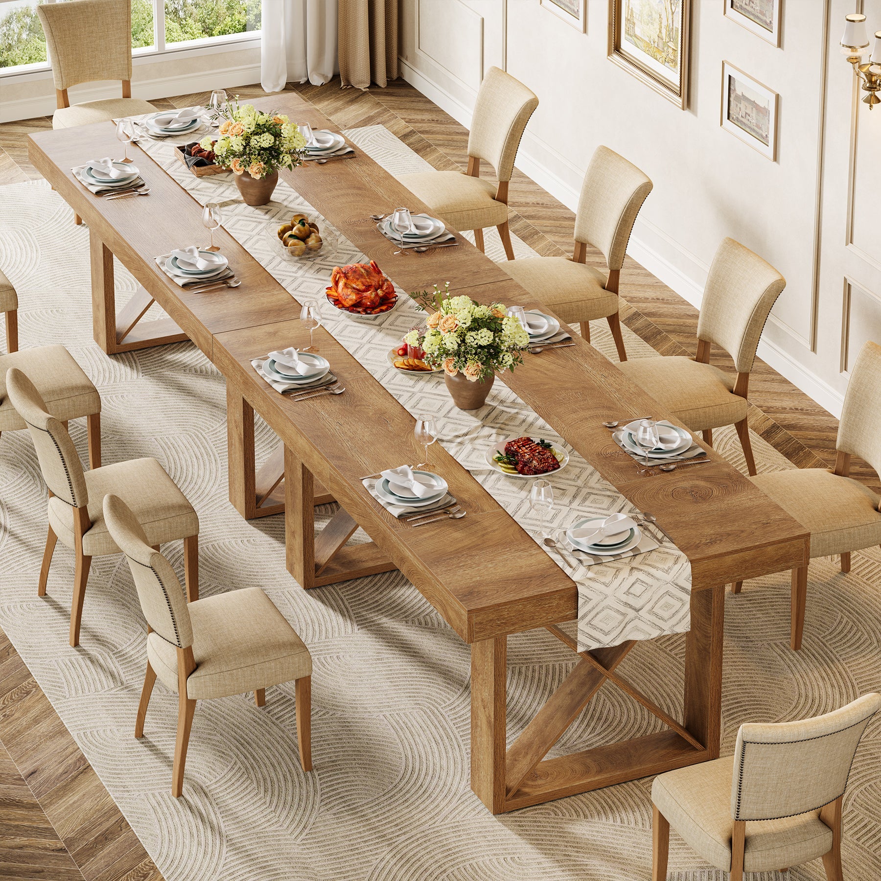 Tribesigns Mesa de comedor de 160 cm para 4-6 personas, Diseño rústico con aspecto de madera maciza