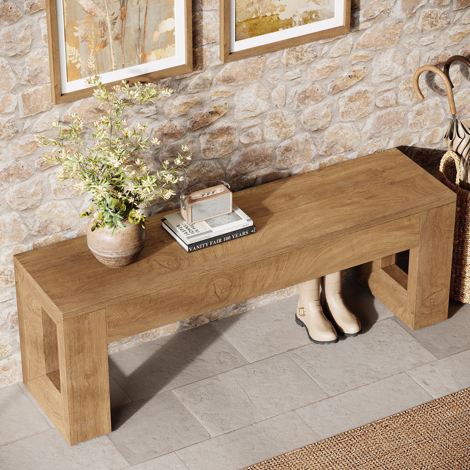 Tribesigns Banco de 120 cm de estilo rústico ideal para comedor o dormitorio fabricado en MDF