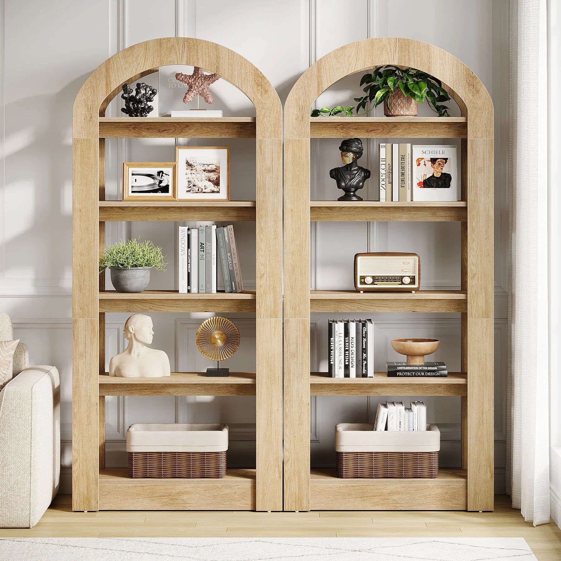 Tribesigns Librería de 5 niveles de 180 cm, librería de madera con forma de arco
