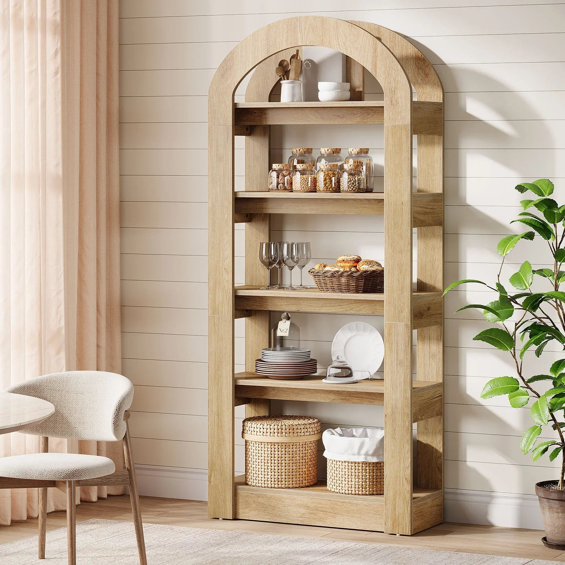 Tribesigns Librería de 5 niveles de 180 cm, librería de madera con forma de arco