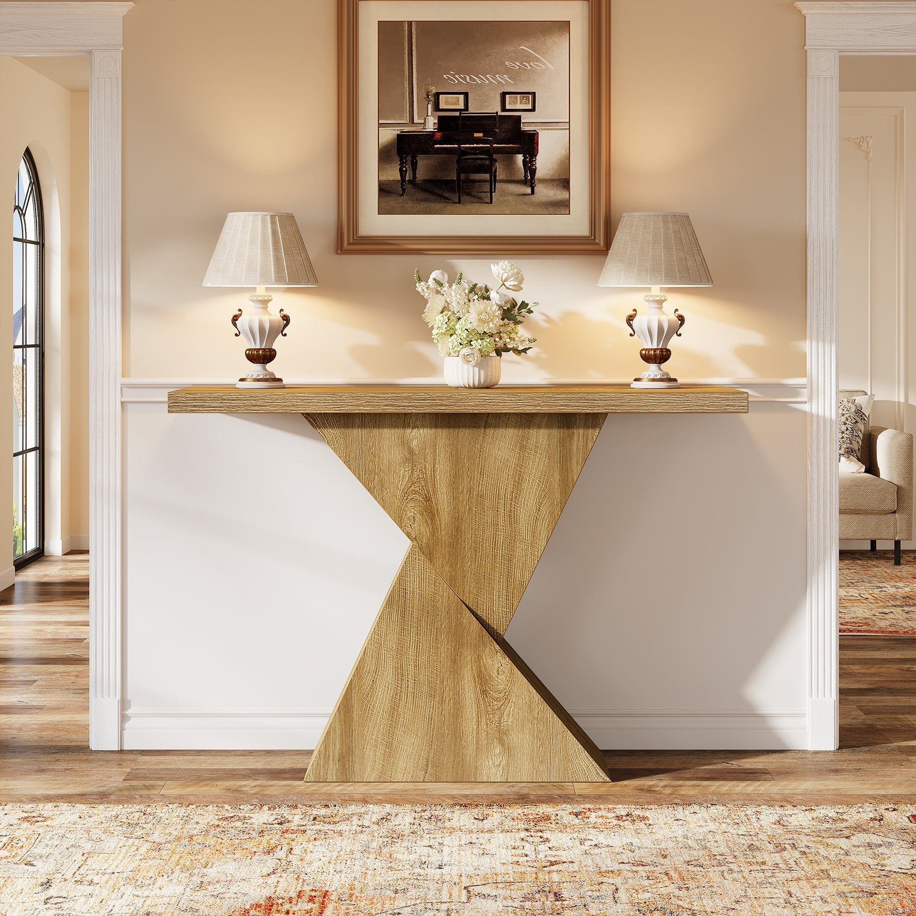 Tribesigns Mesa consola geométrica de 105 cm, Mesa de banco estrecha de estilo rústico