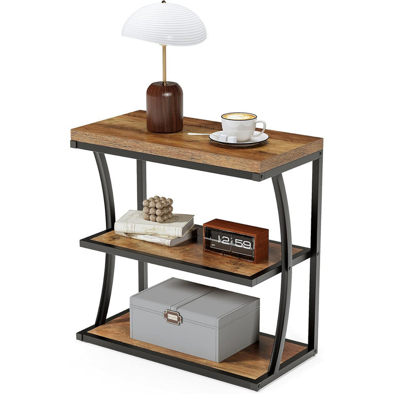 50 cm Landhaus-Beistelltisch schmal - Metallgestell mit Holzplatte,