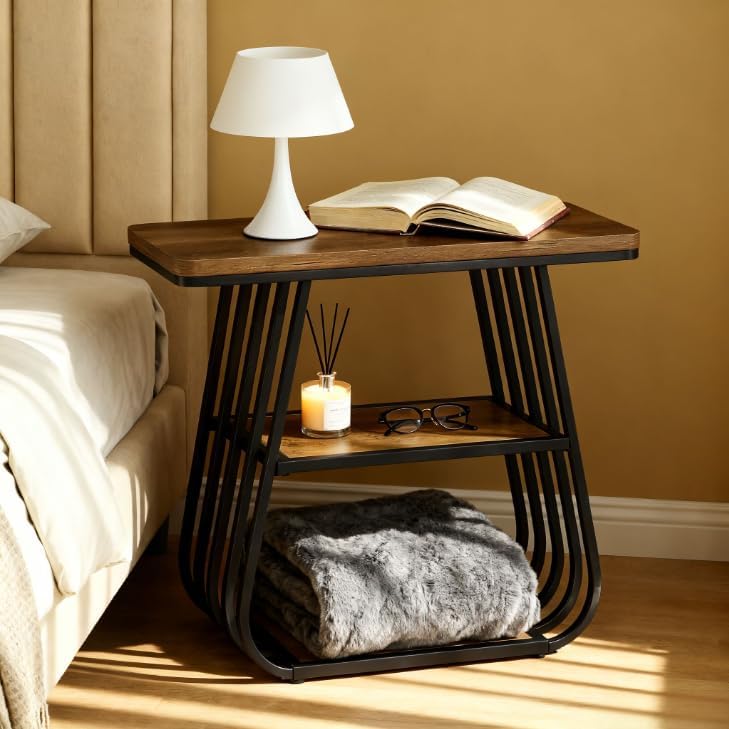 Tribesigns Mesa auxiliar de 60 cm para salón, Estrecha de 3 niveles y con estante de almacenamiento