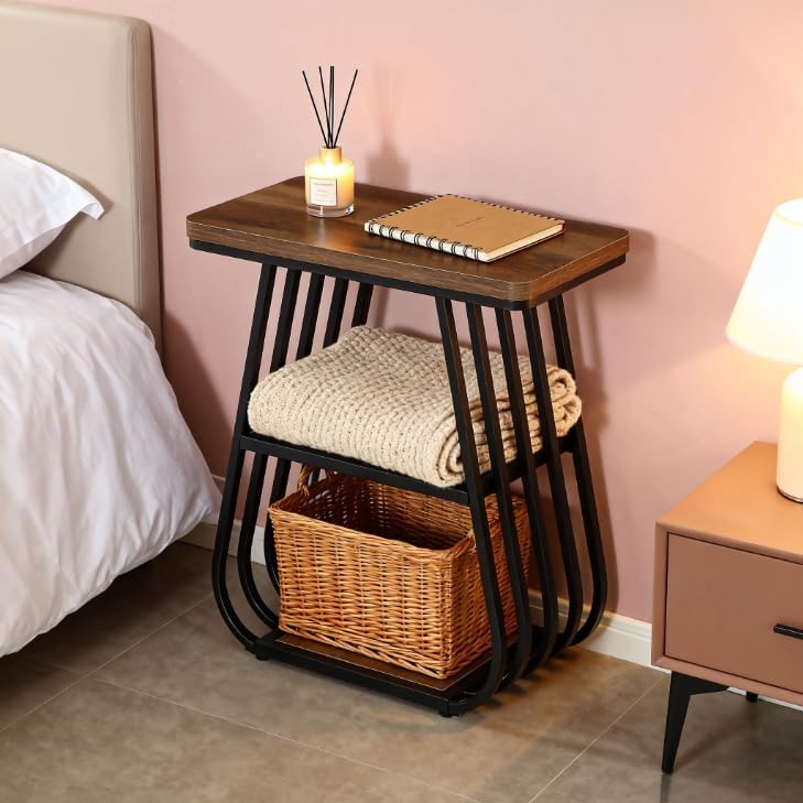 Tribesigns Mesa auxiliar de 60 cm para salón, Estrecha de 3 niveles y con estante de almacenamiento