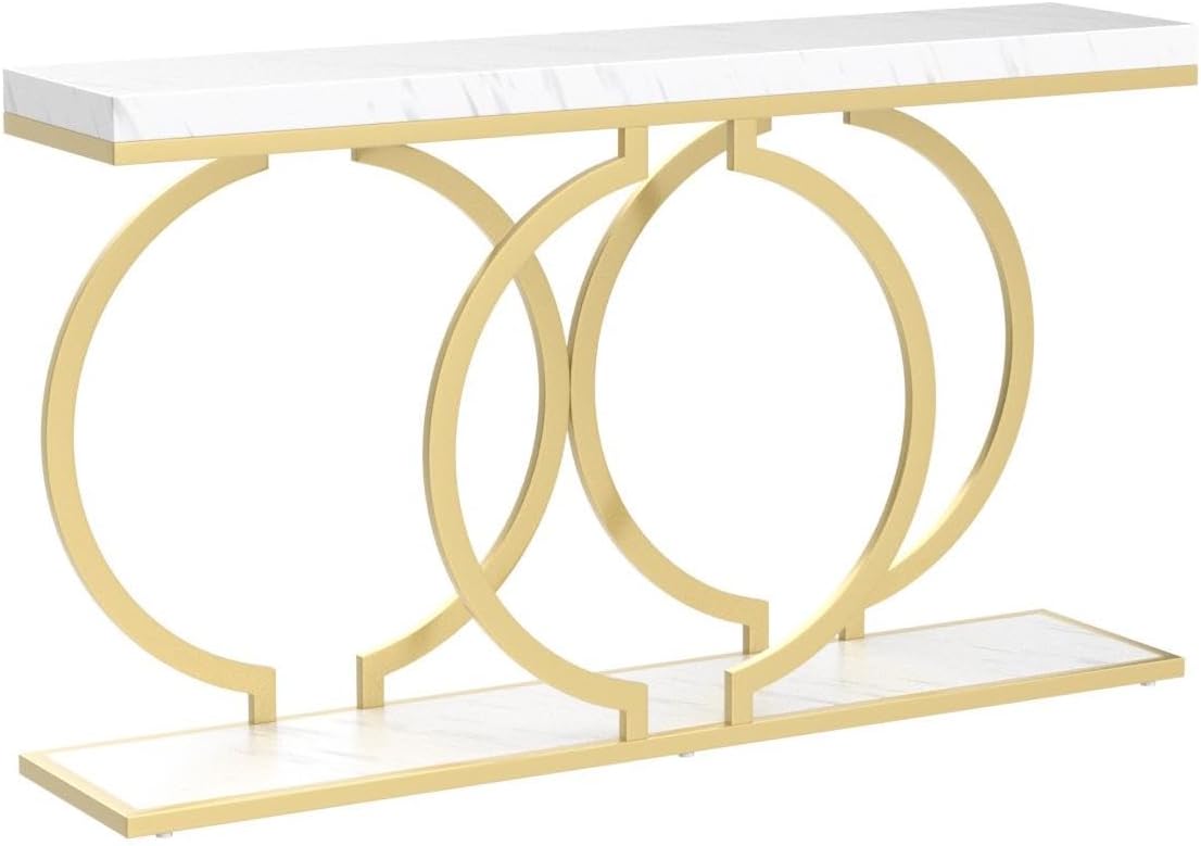 Tribesigns Mesa Consola Dorada de 140 cm, Moderna Mesa de Pasillo de Entrada