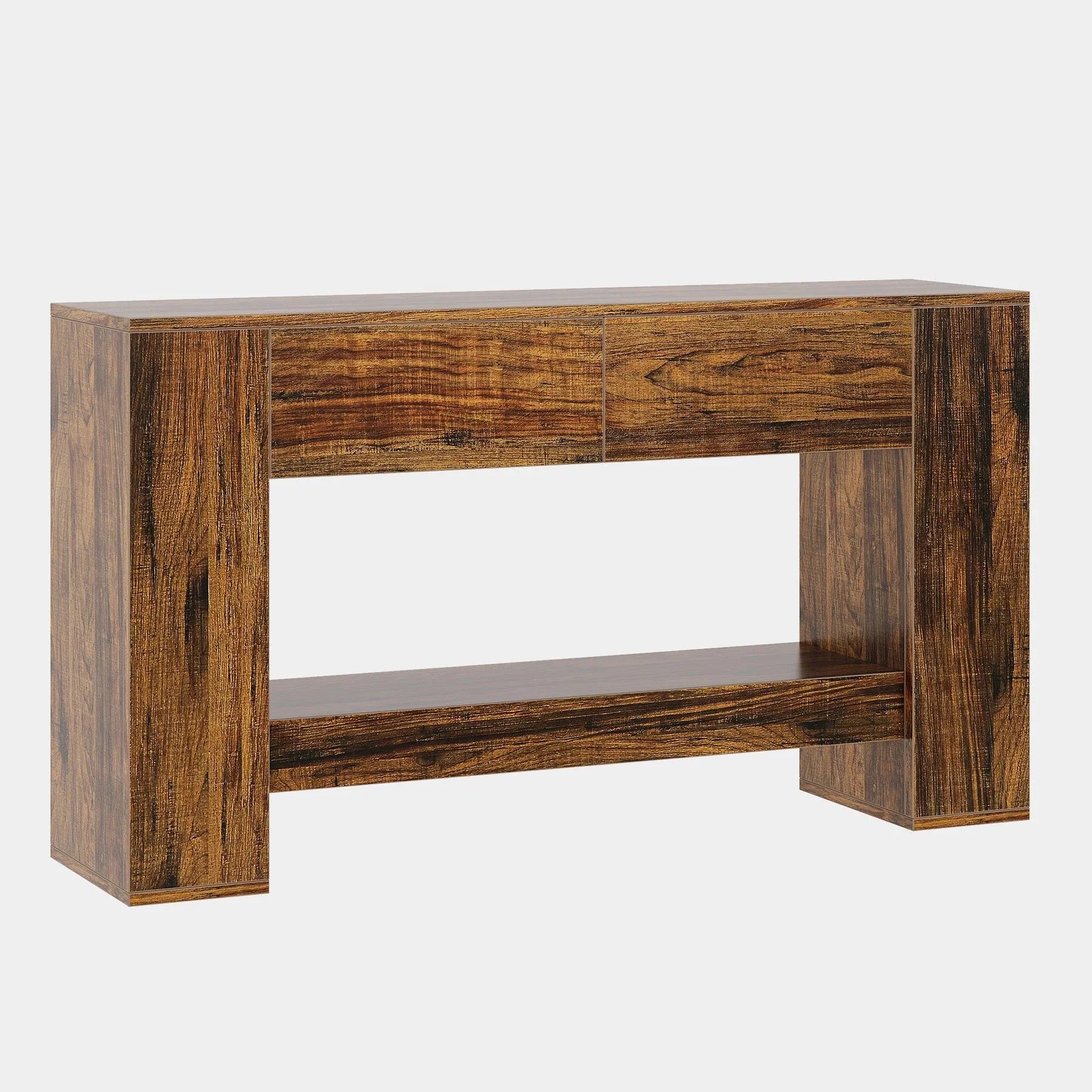 Tribesigns Consola de 140 cm, Mesa de sofá de madera de 2 niveles con 2 cajones