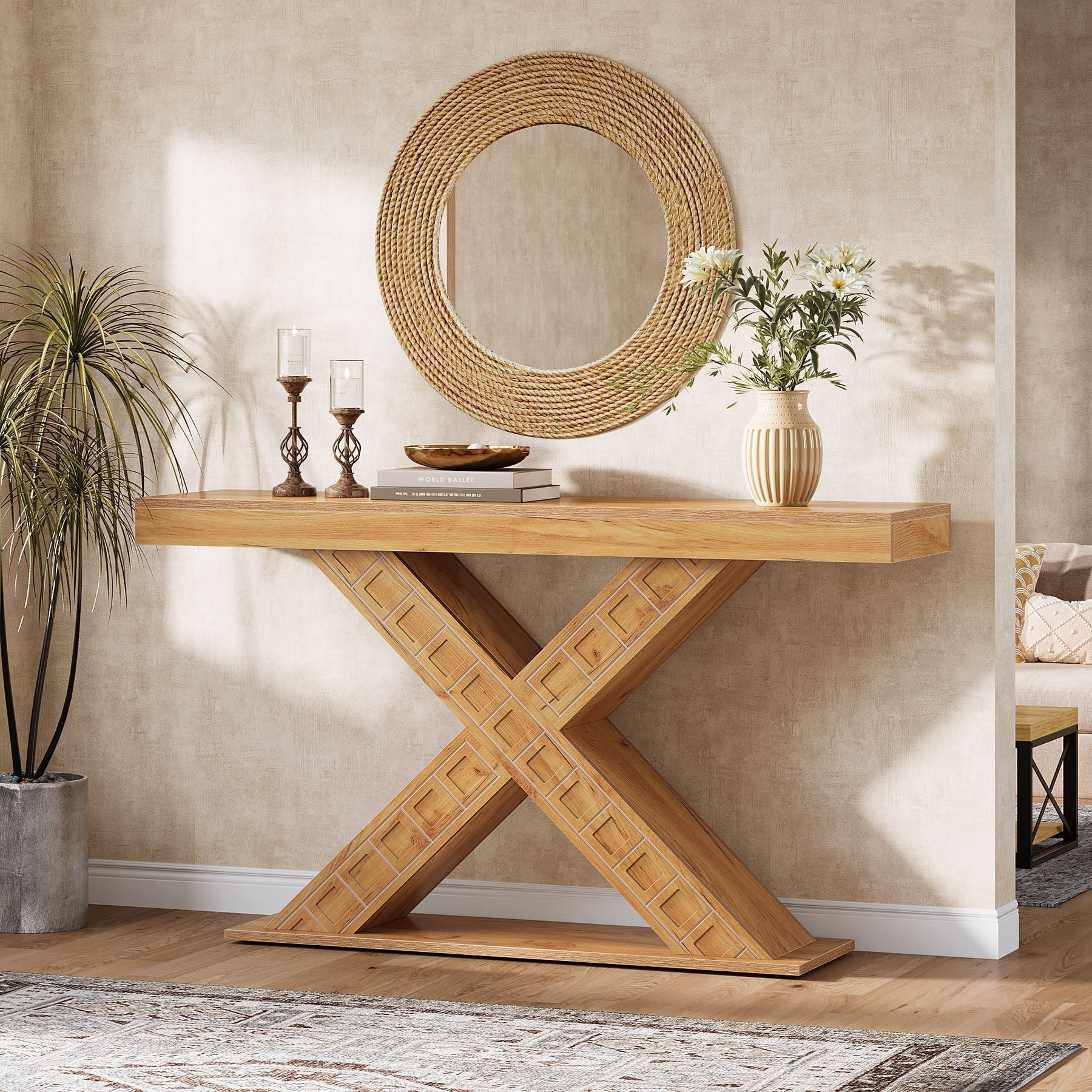 Tribesigns Mesa consola de 140 cm, Mesa de entrada moderna para sofá con base en X engrosada