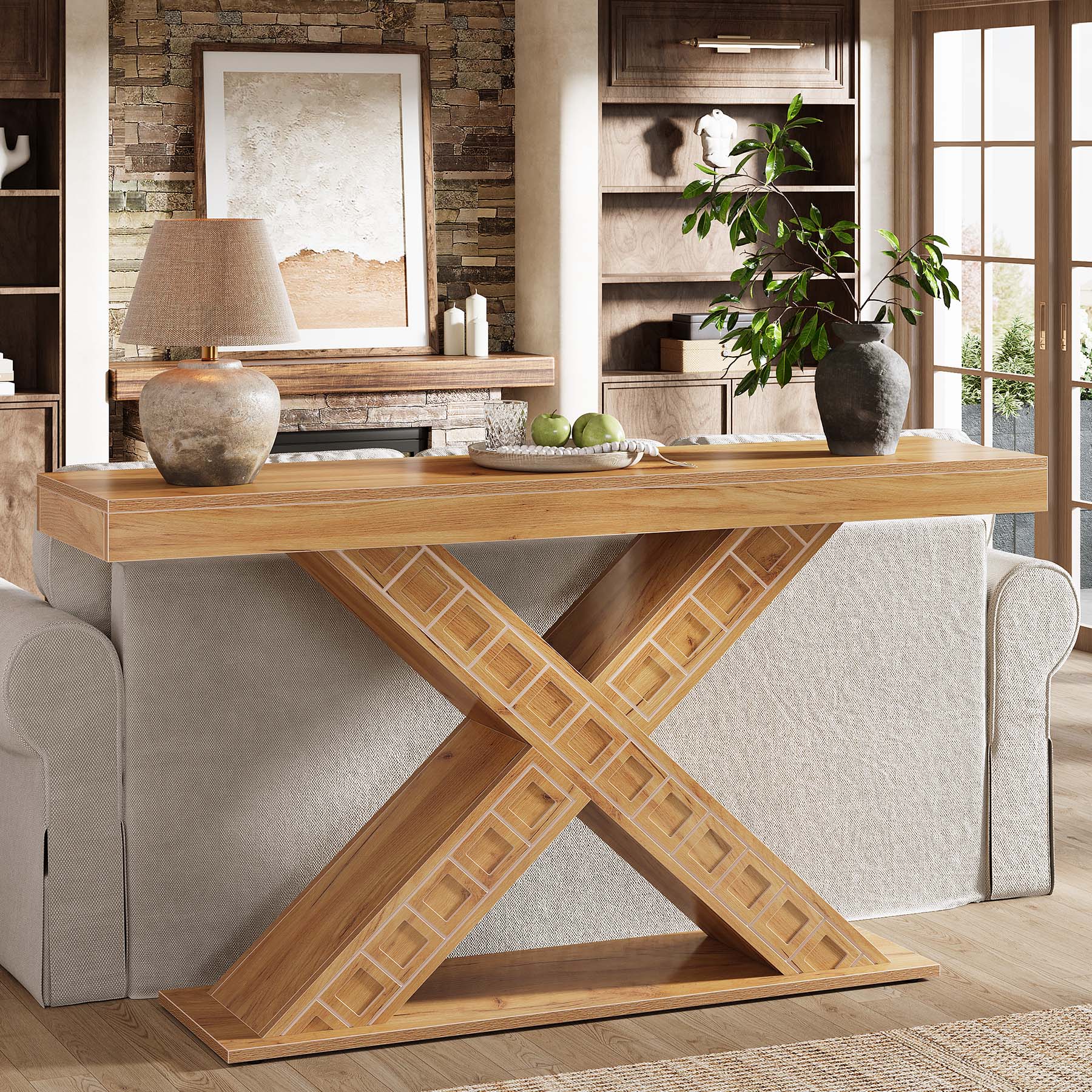 Tribesigns Mesa consola de 140 cm, Mesa de entrada moderna para sofá con base en X engrosada